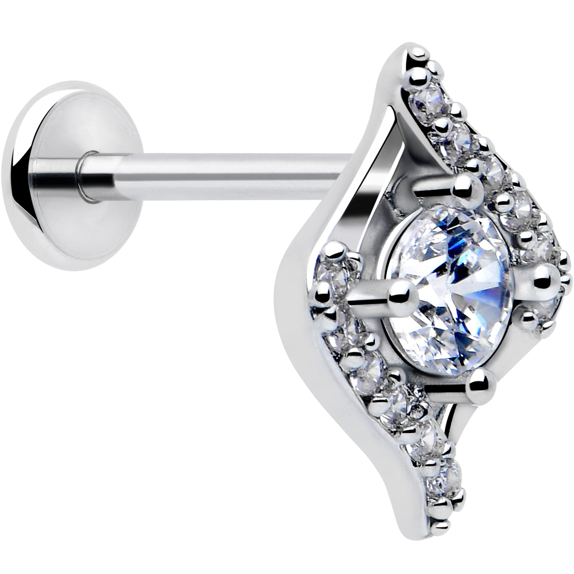 Threadless Flat Back Earring 18G Marquise Halo Cartilage Stud