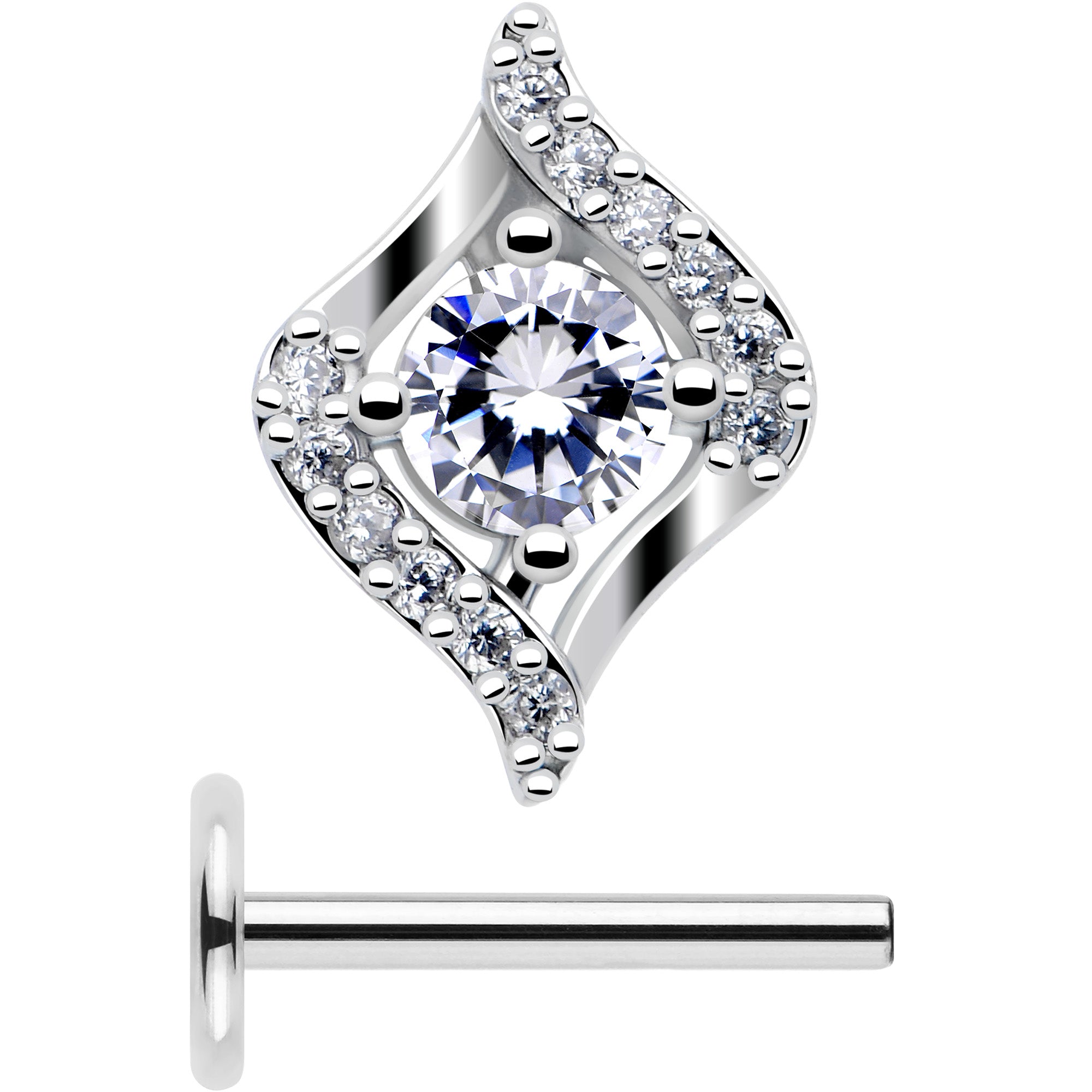 Cubic Zirconia Marquise Flat Back Tragus Earring Threadless