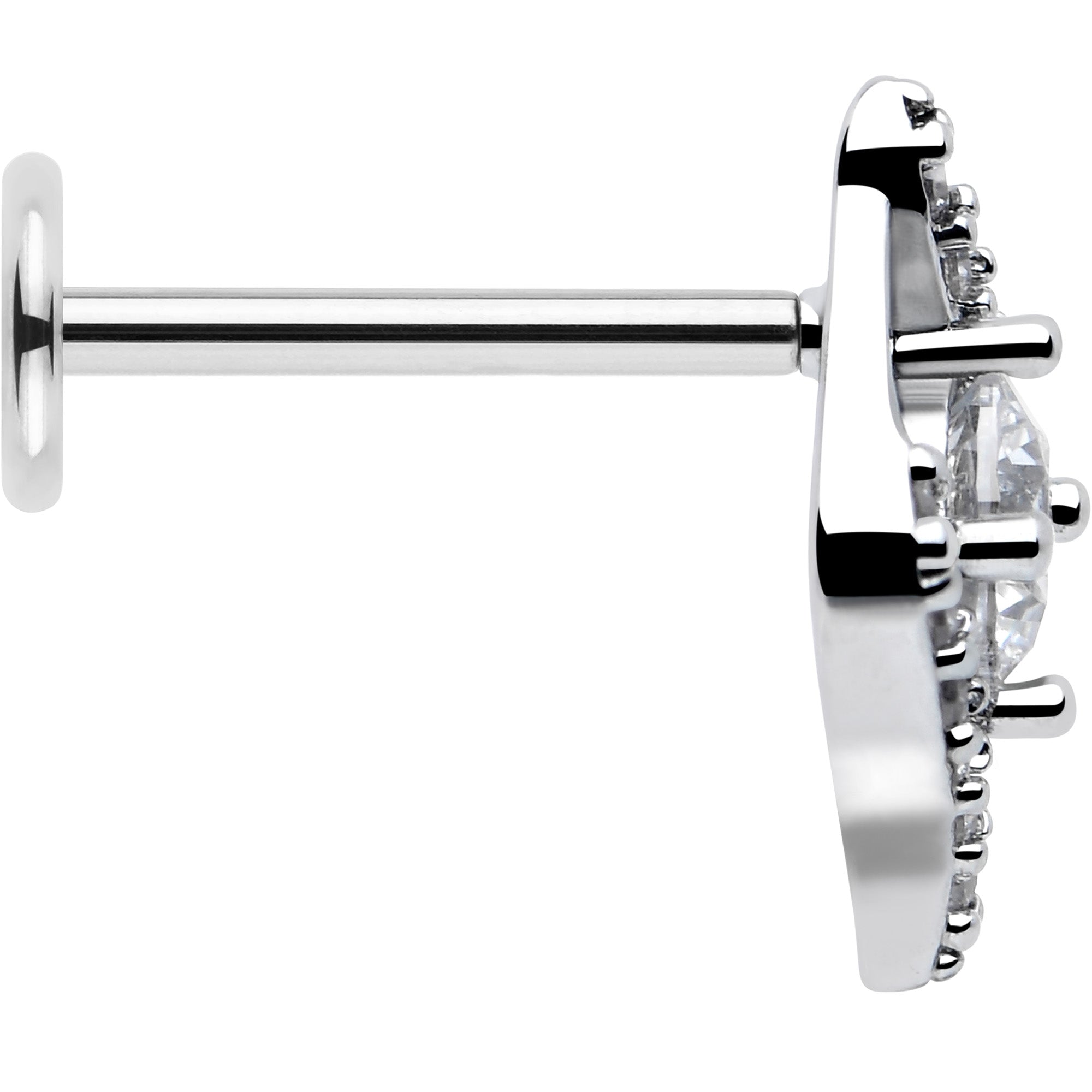 Flat Back Labret Earring Cubic Zirconia Marquise Halo Stud