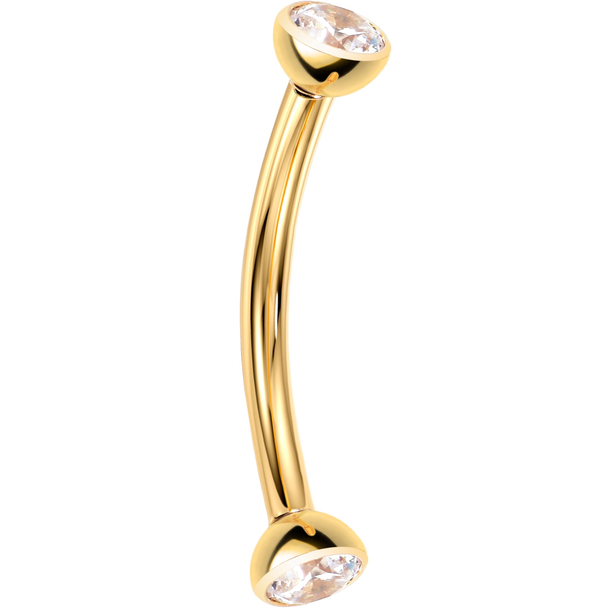16G Clear CZ Gem Gold Tone Implant Titanium Threadless Curved Eyebrow Ring