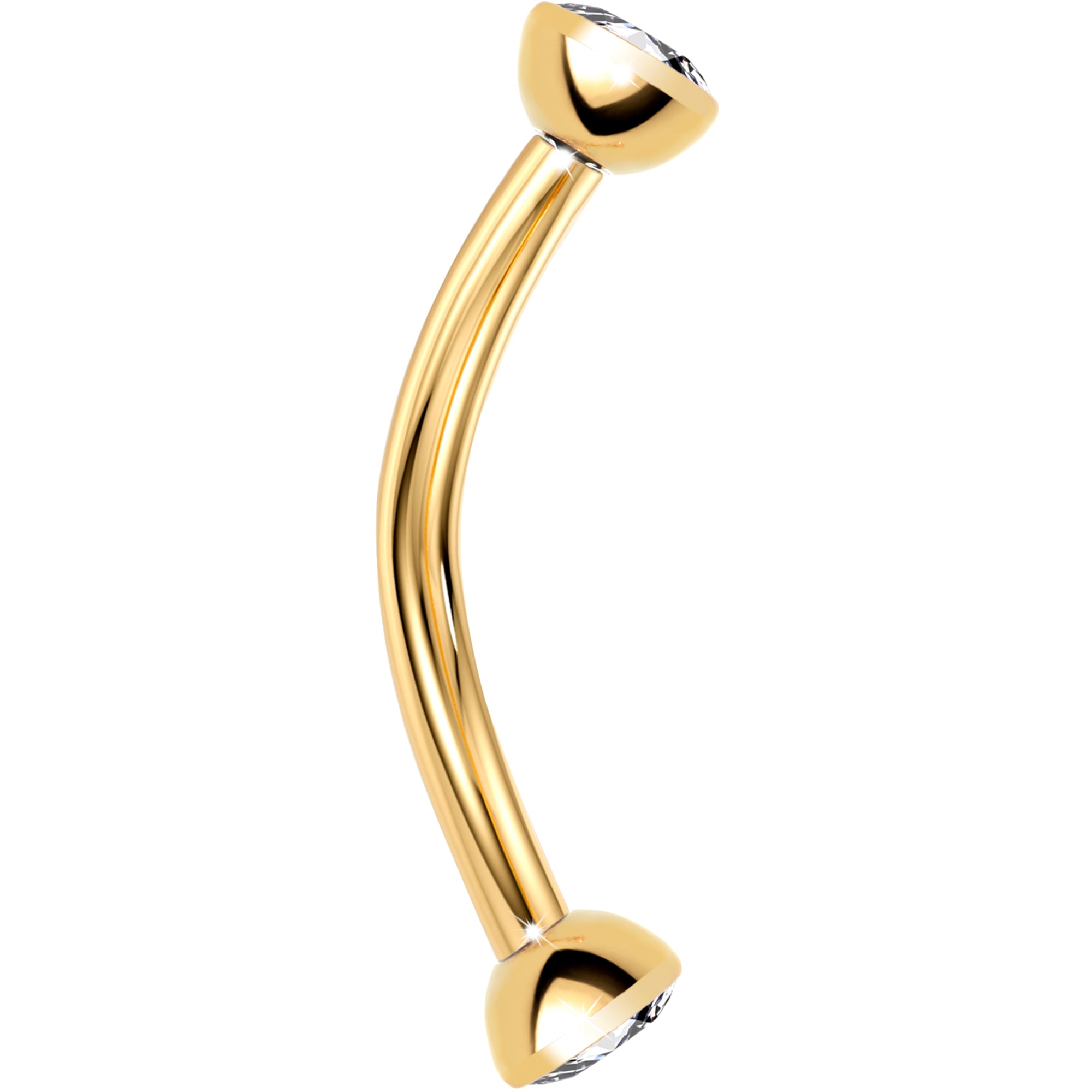 gold titanium eyebrow barbell threadless clear cz stone 16g