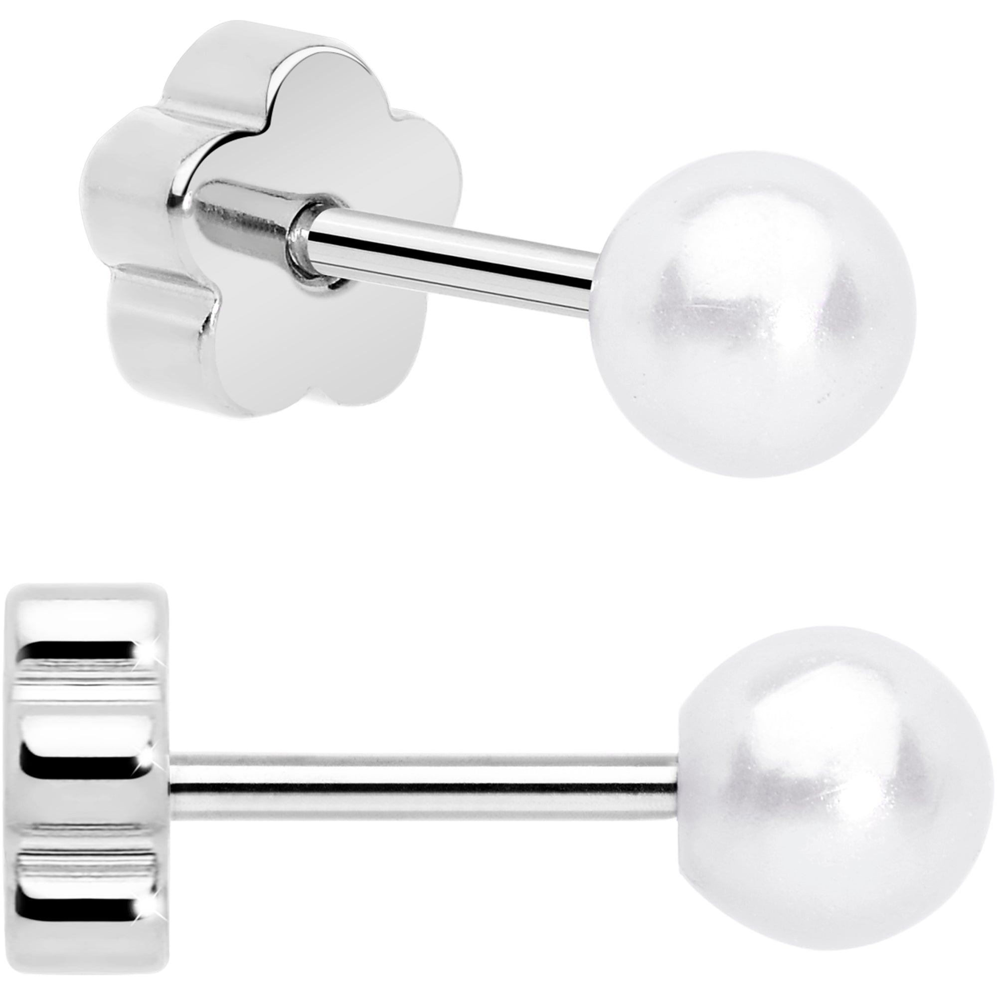 Surgical Steel Flower Earrings Synthetic Pearl Screw Back