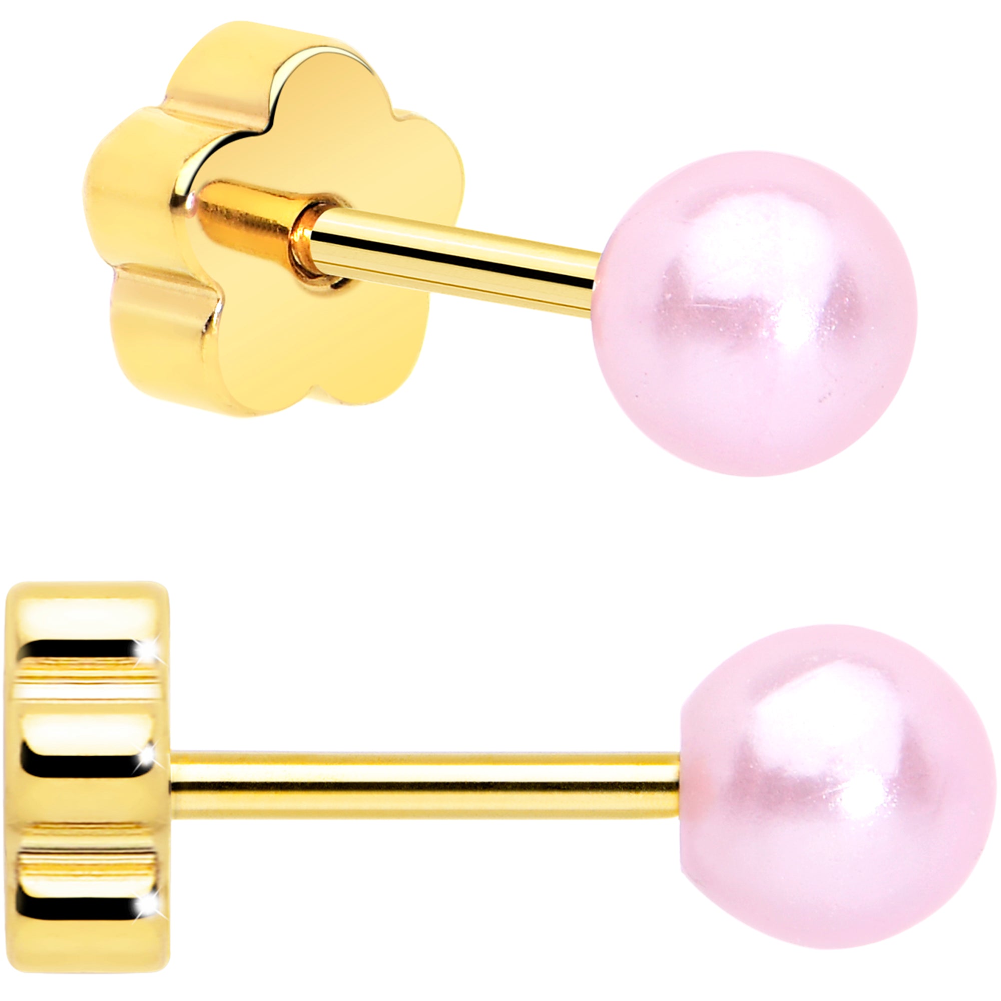 Surgical Steel Synthetic Pearl Flower Stud Earrings Secure Back