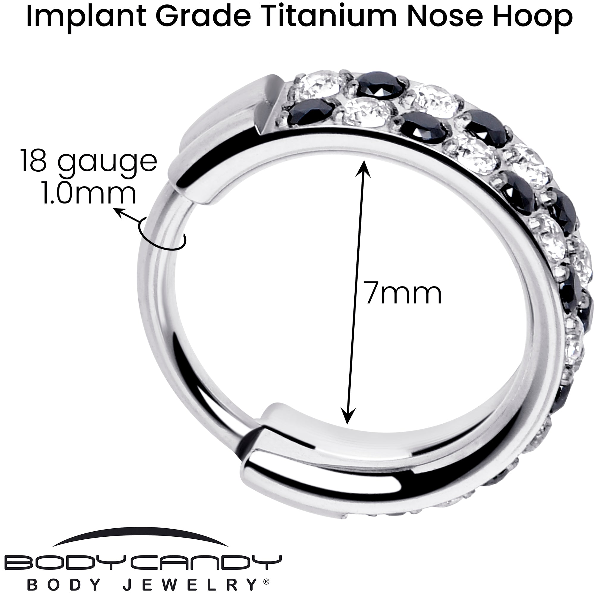 18G CZ Double Row Checkerboard Implant Grade Titanium Nose Hoop