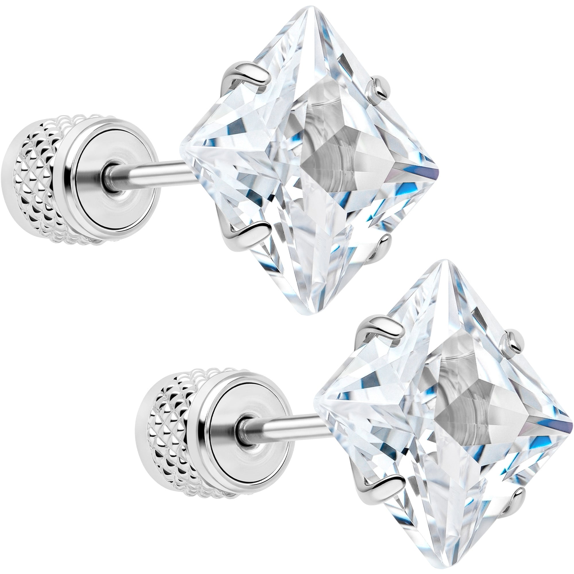 Square Crystal Stud Earrings Surgical Steel Cylinder Back Earrings 5mm