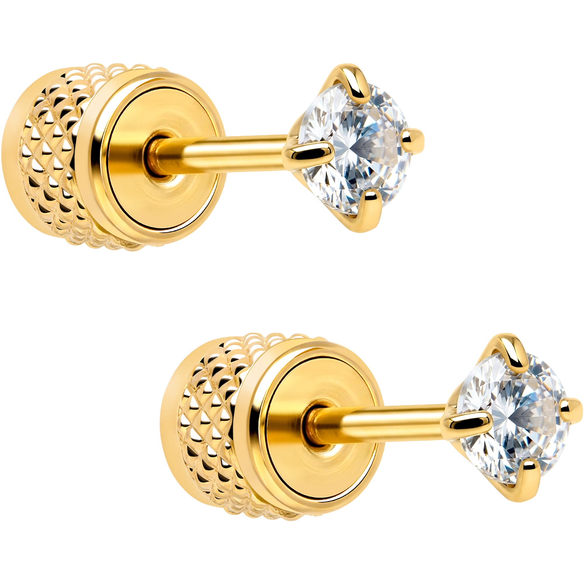 Round Cubic Zirconia 316L Surgical Steel Cylinder Back Earrings - 3mm to 7mm
