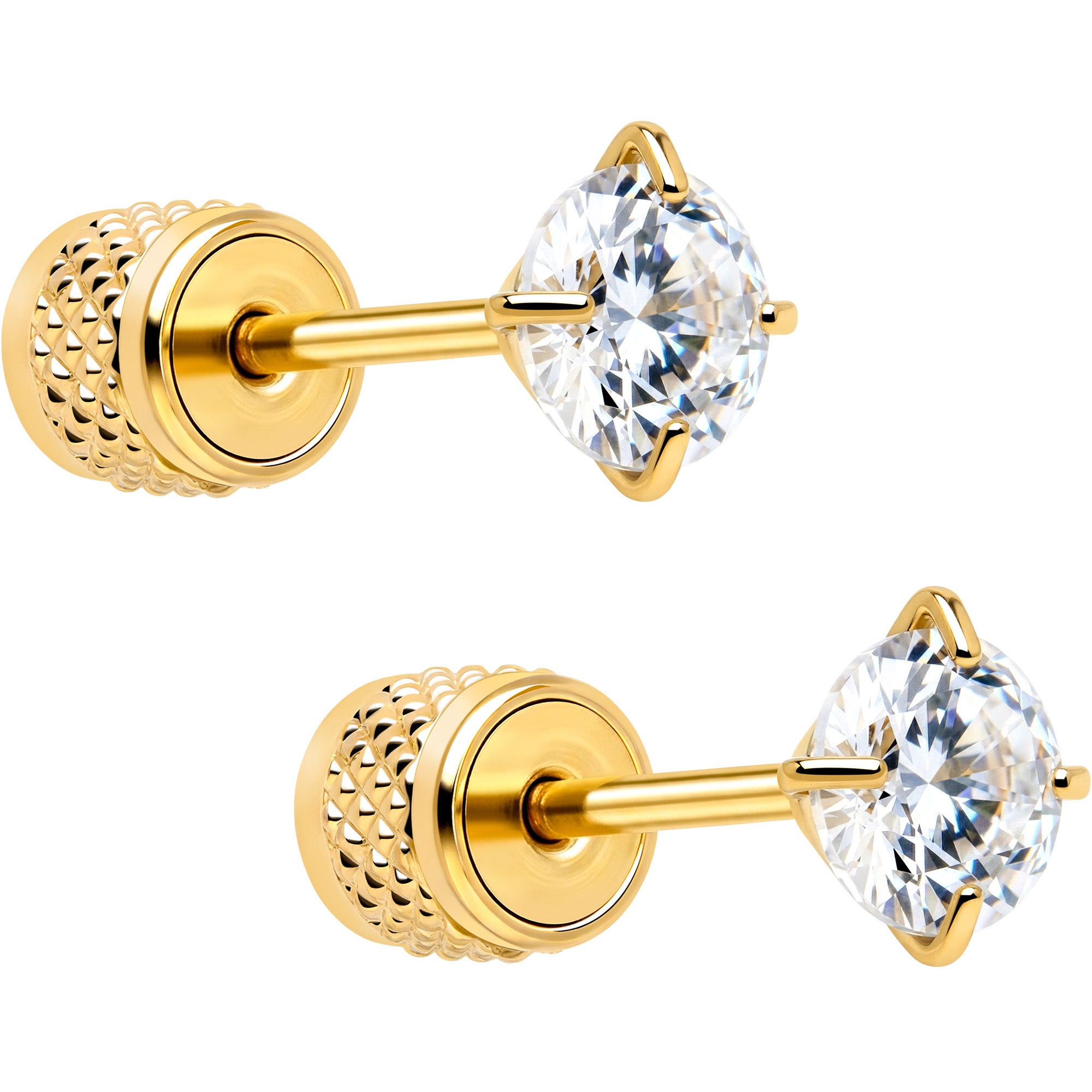 Round Cubic Zirconia 316L Surgical Steel Cylinder Back Earrings - 3mm to 7mm