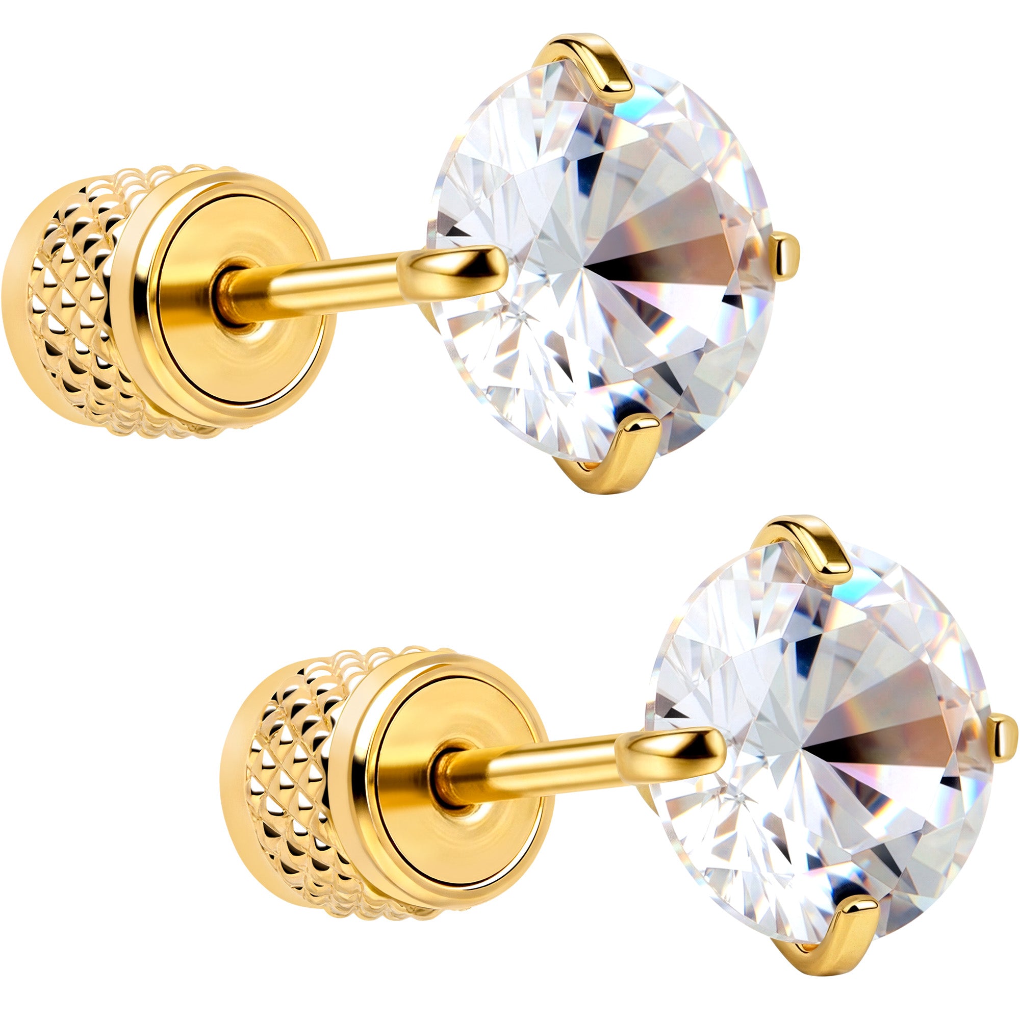 Round Cubic Zirconia 316L Surgical Steel Cylinder Back Earrings - 3mm to 7mm