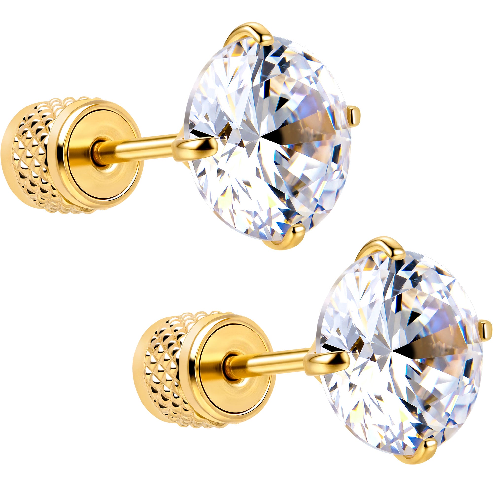 Round Cubic Zirconia 316L Surgical Steel Cylinder Back Earrings - 3mm to 7mm