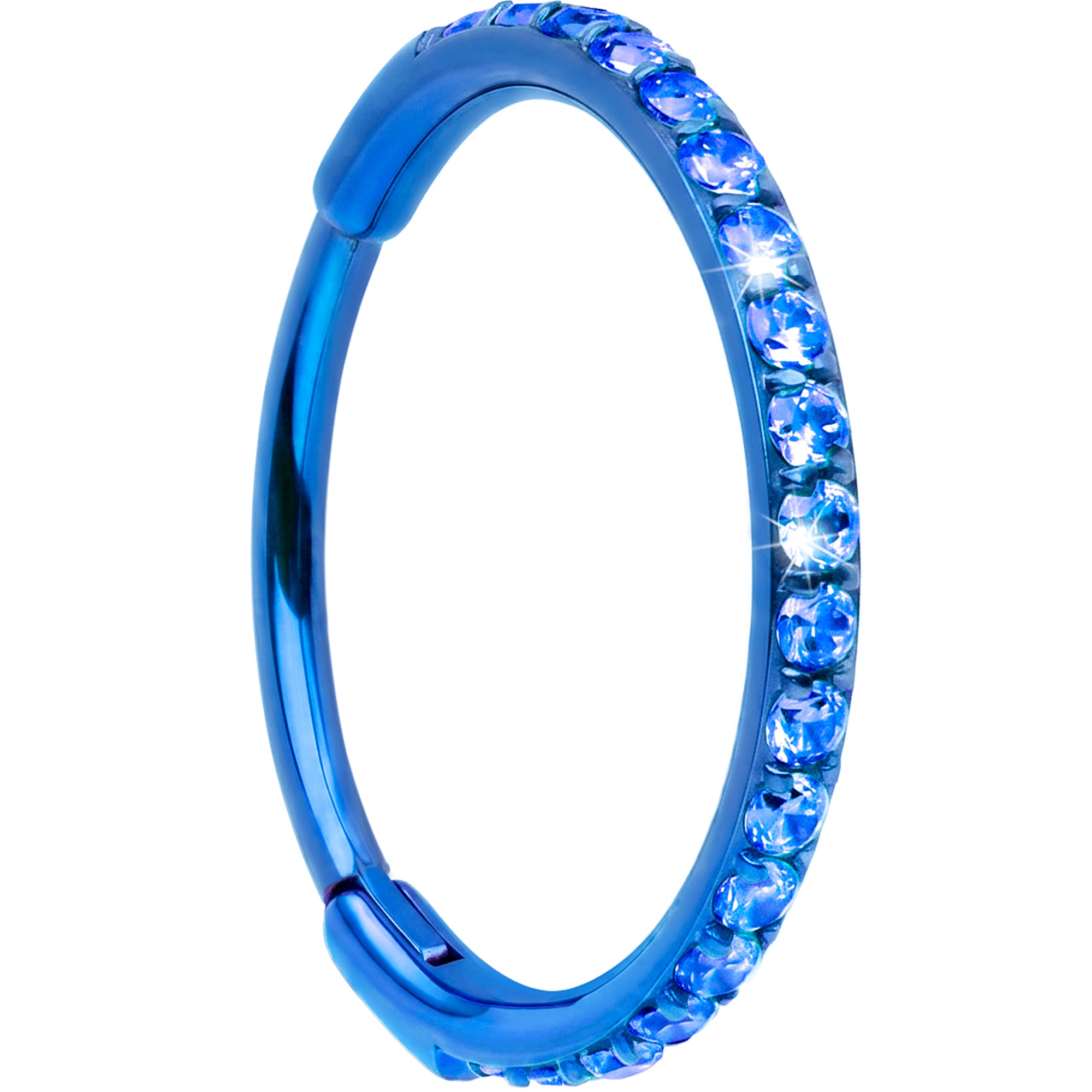 20G blue titanium hinged nose hoop with color CZ gem