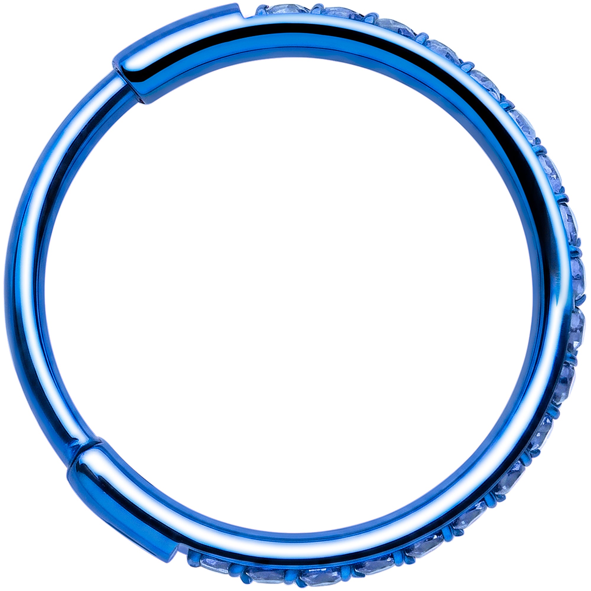 Hypoallergenic titanium hinged blue nose ring with gem
