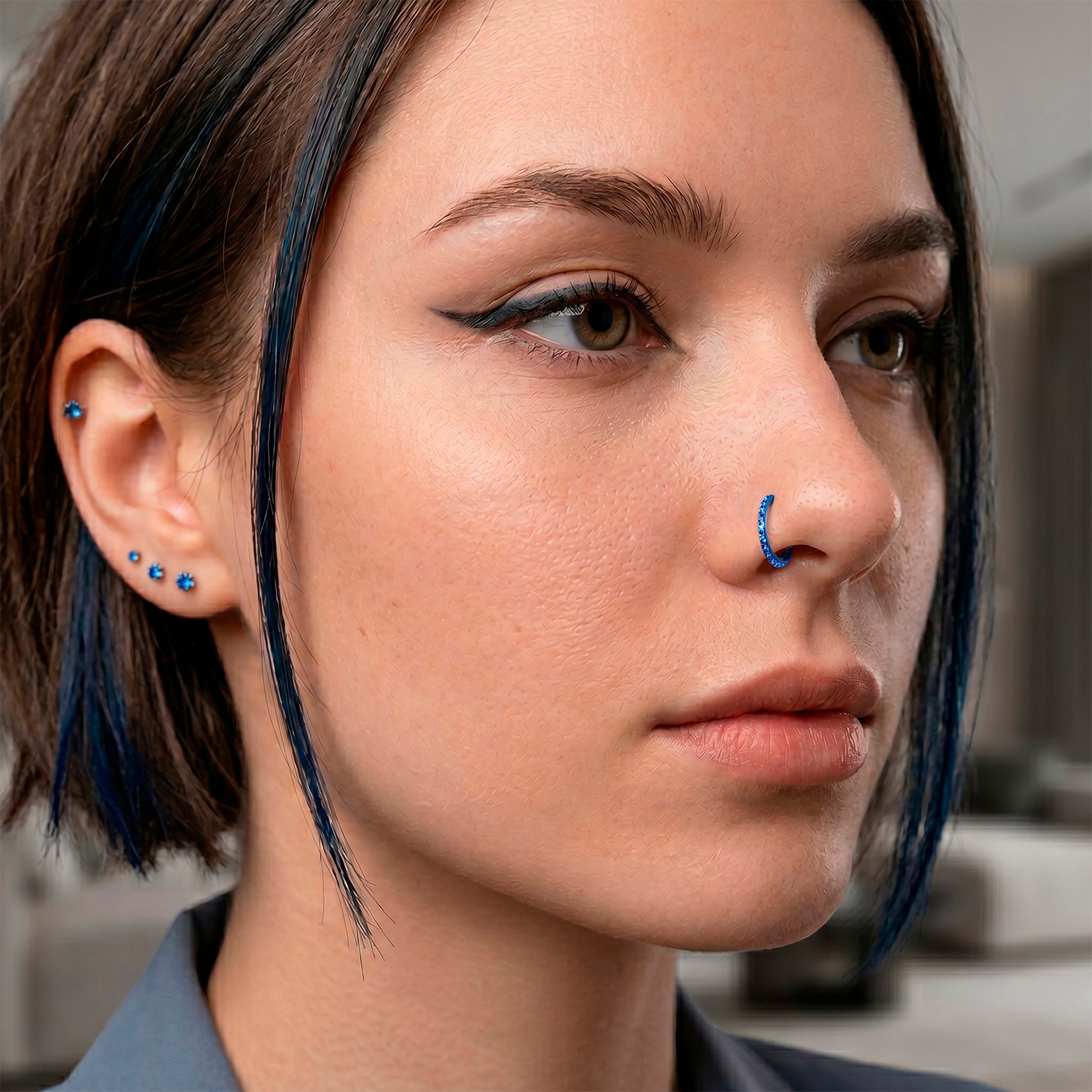 20 gauge blue micro CZ titanium nose hoop earring