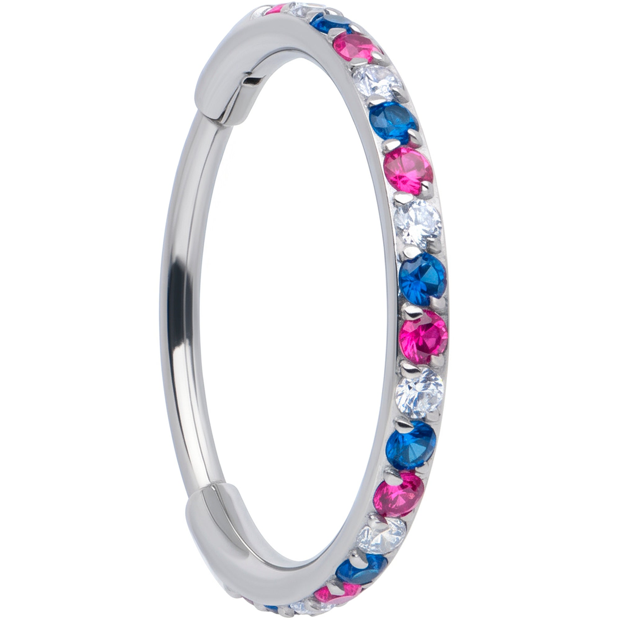 20G Micro Gem Implant Grade Titanium Hinged Nose Hoop - Patriotic CZ Nose Ring