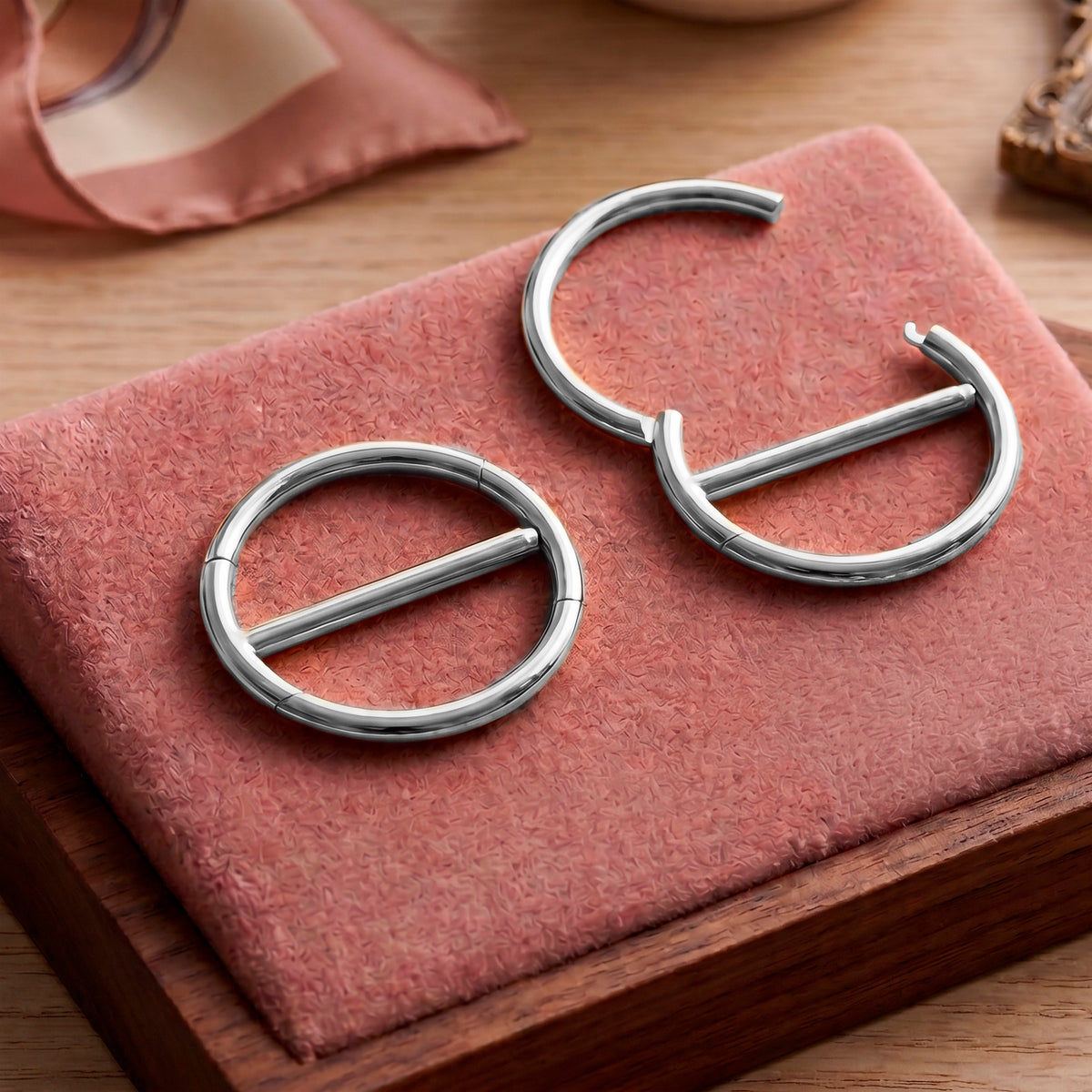 14G 9/16 Minimalist Circle Surgical Steel Nipple Hinged Click Closure Ring Set