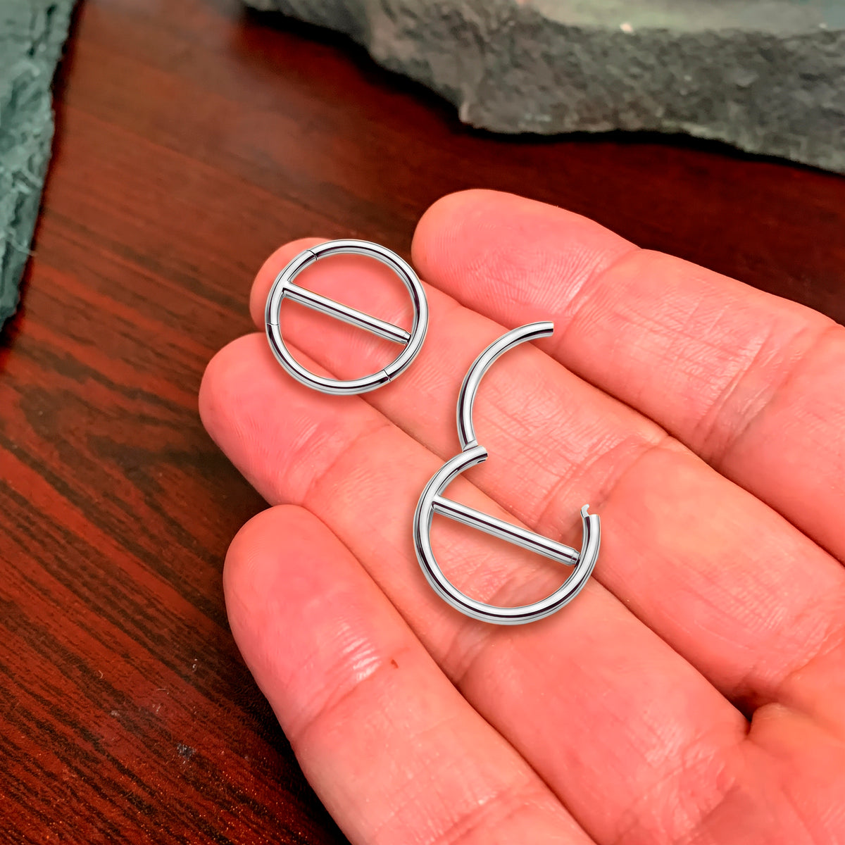 14G 9/16 Minimalist Circle Surgical Steel Nipple Hinged Click Closure Ring Set