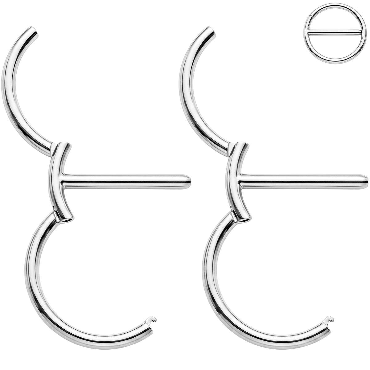 14G 9/16 Minimalist Circle Surgical Steel Nipple Hinged Click Closure Ring Set