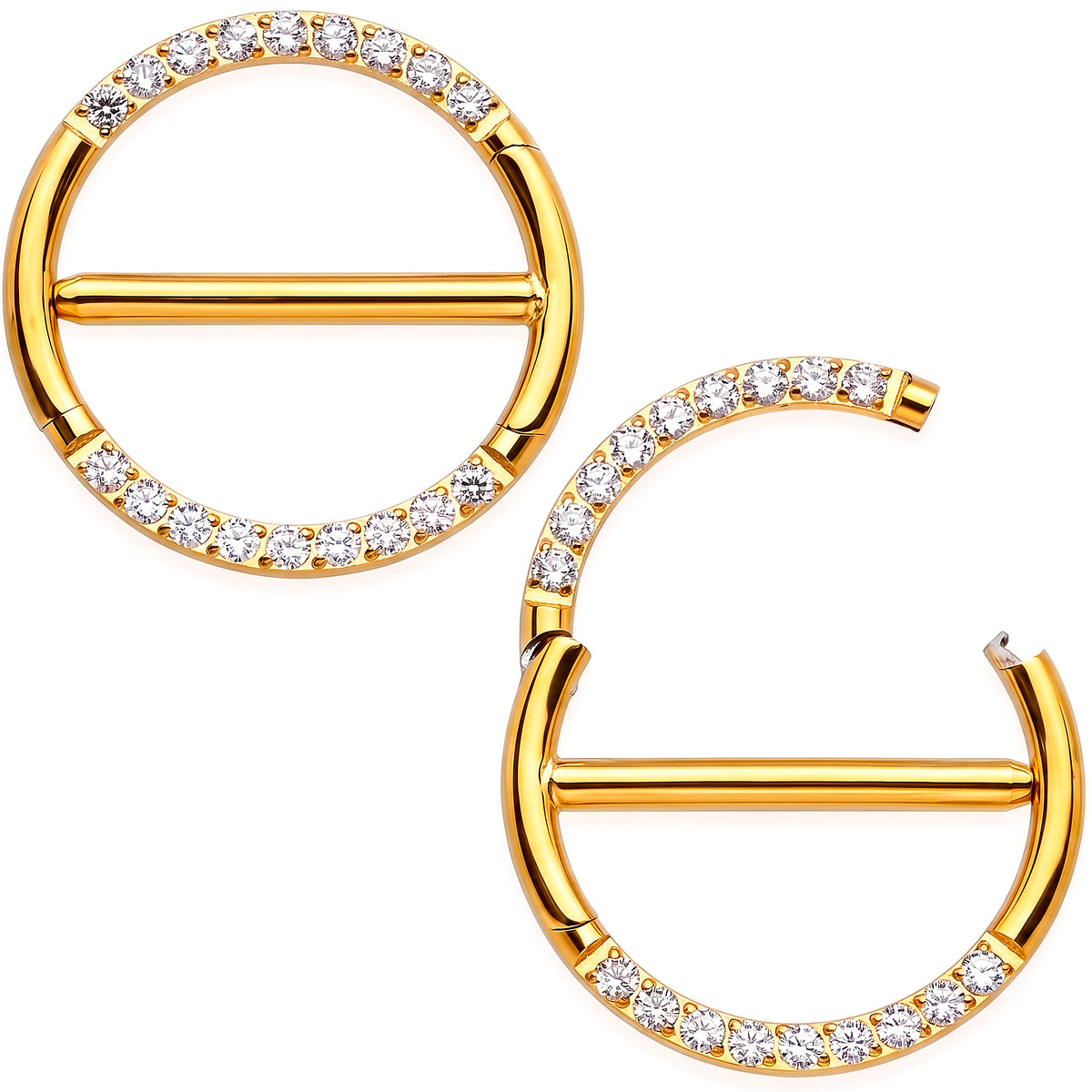 14G 9/16 CZ Glamour Circle Surgical Steel Nipple Hinged Click Closure Ring Set