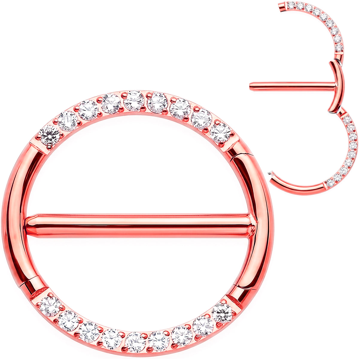 14G 9/16 CZ Glamour Circle Surgical Steel Nipple Hinged Click Closure Ring Set