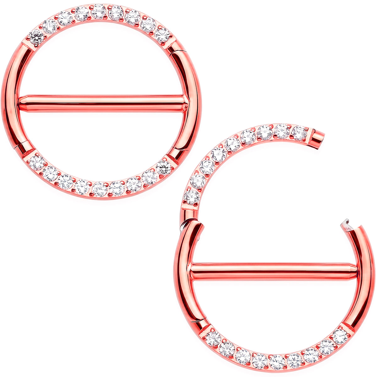 14G 9/16 CZ Glamour Circle Surgical Steel Nipple Hinged Click Closure Ring Set