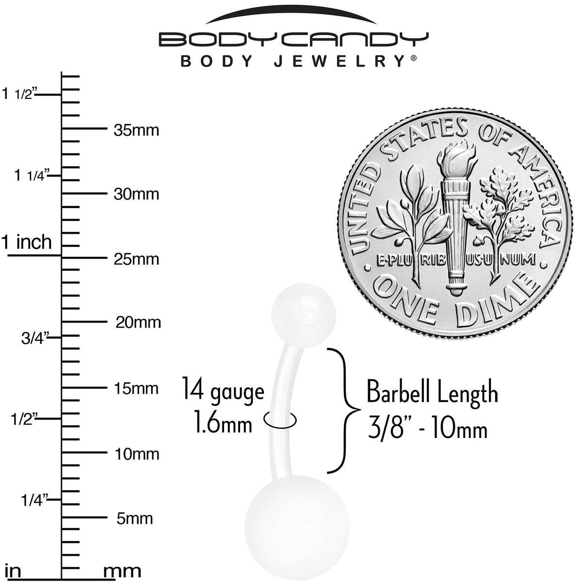 14G Glow in the Dark Acrylic Ball Bioflex Belly Ring