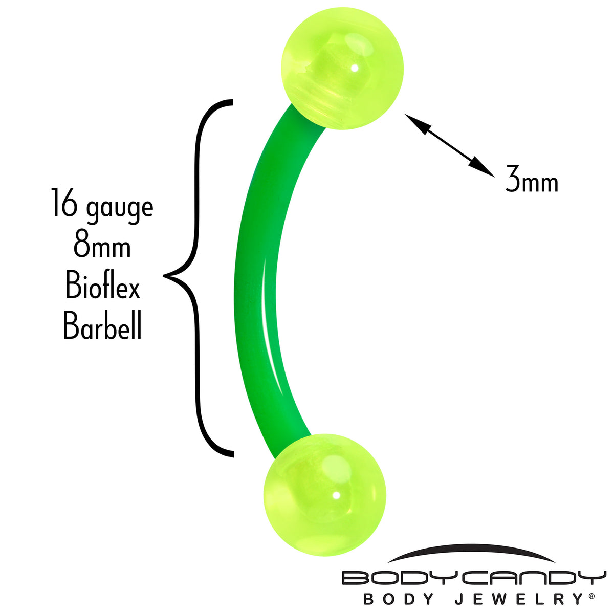 16G 5/16 Acrylic Ball Bioflex Green Flexible Eyebrow Ring