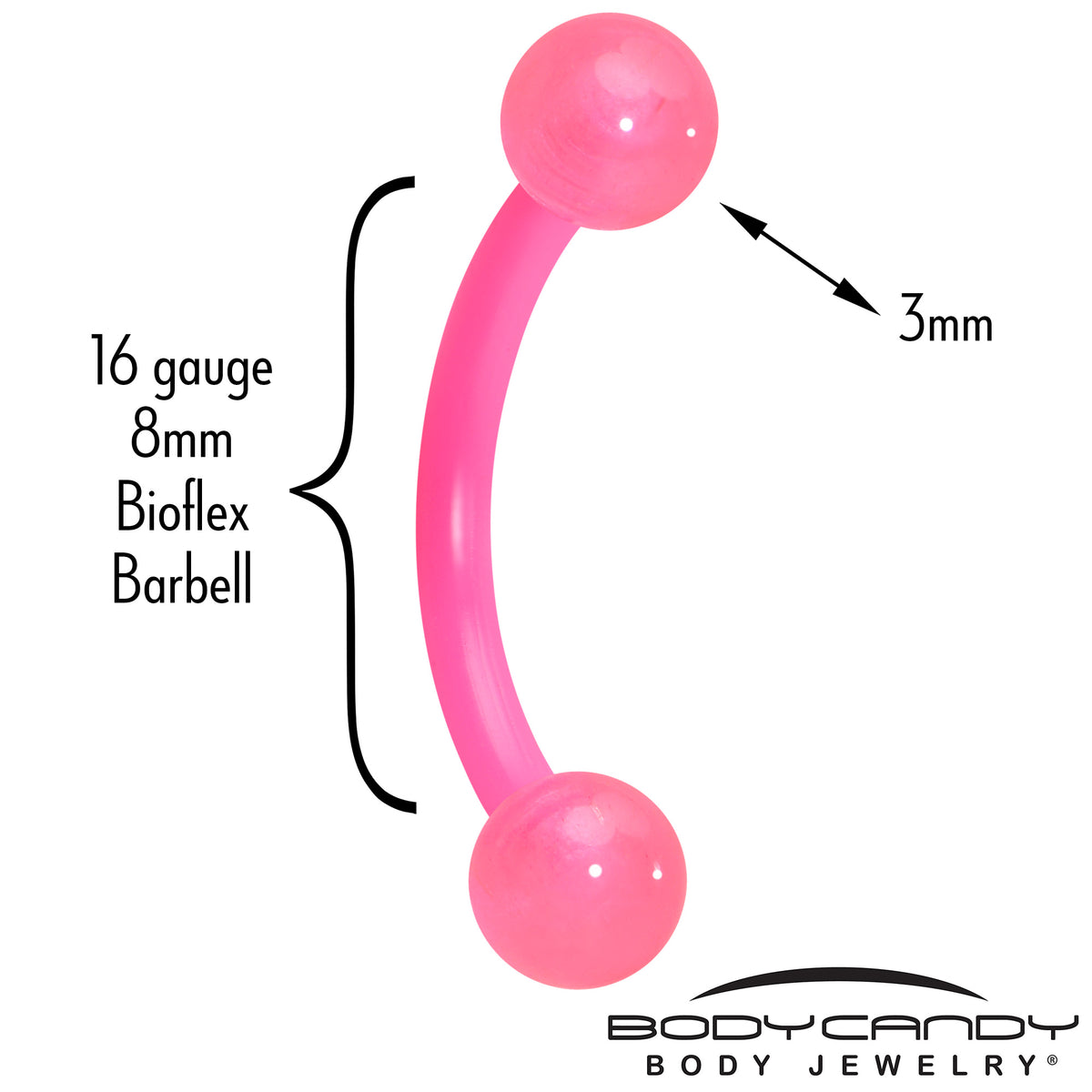 16G 5/16 Acrylic Ball Bioflex Pink Flexible Eyebrow Ring