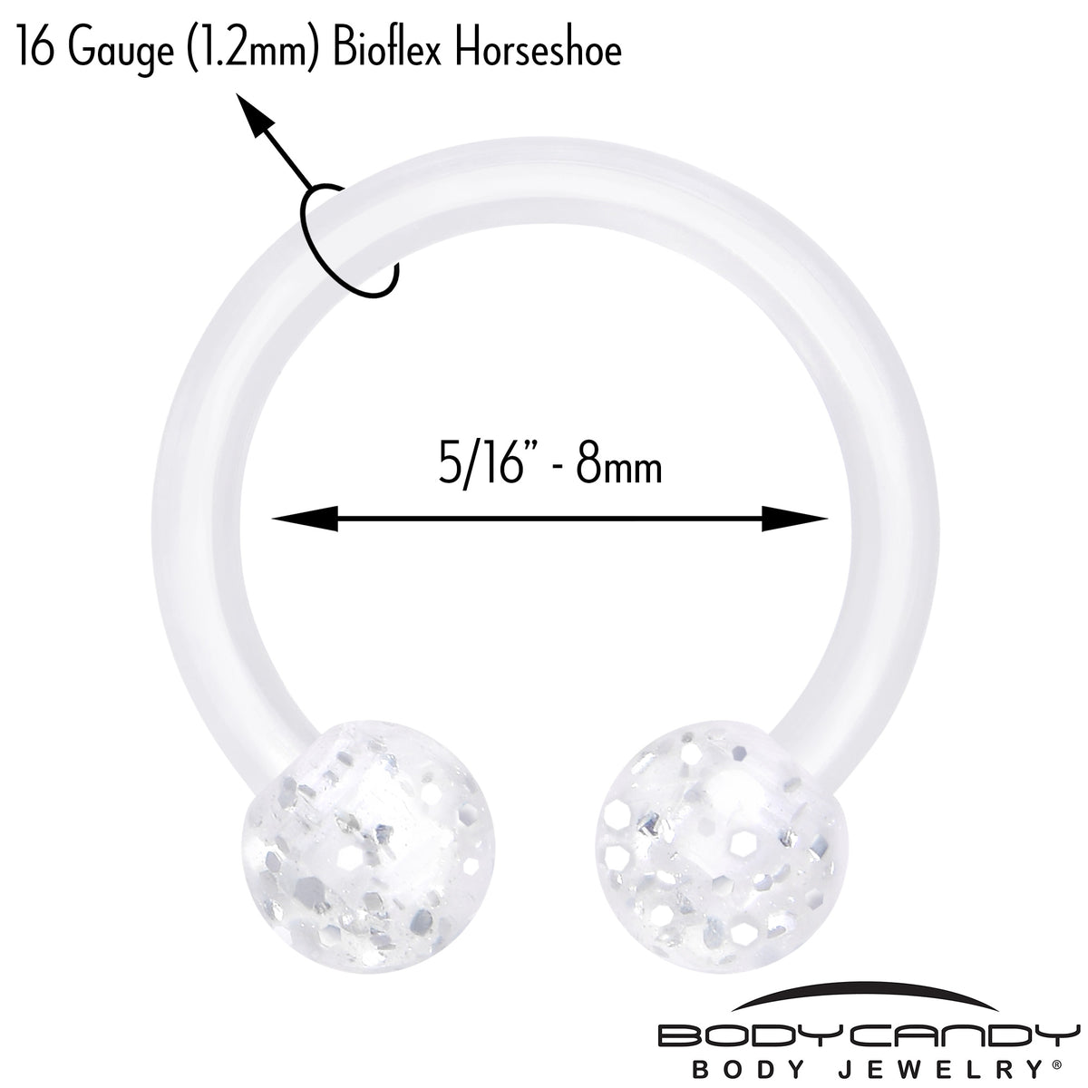 16G Glitter Acrylic Ball BioFlex Flexible Horseshoe Ring