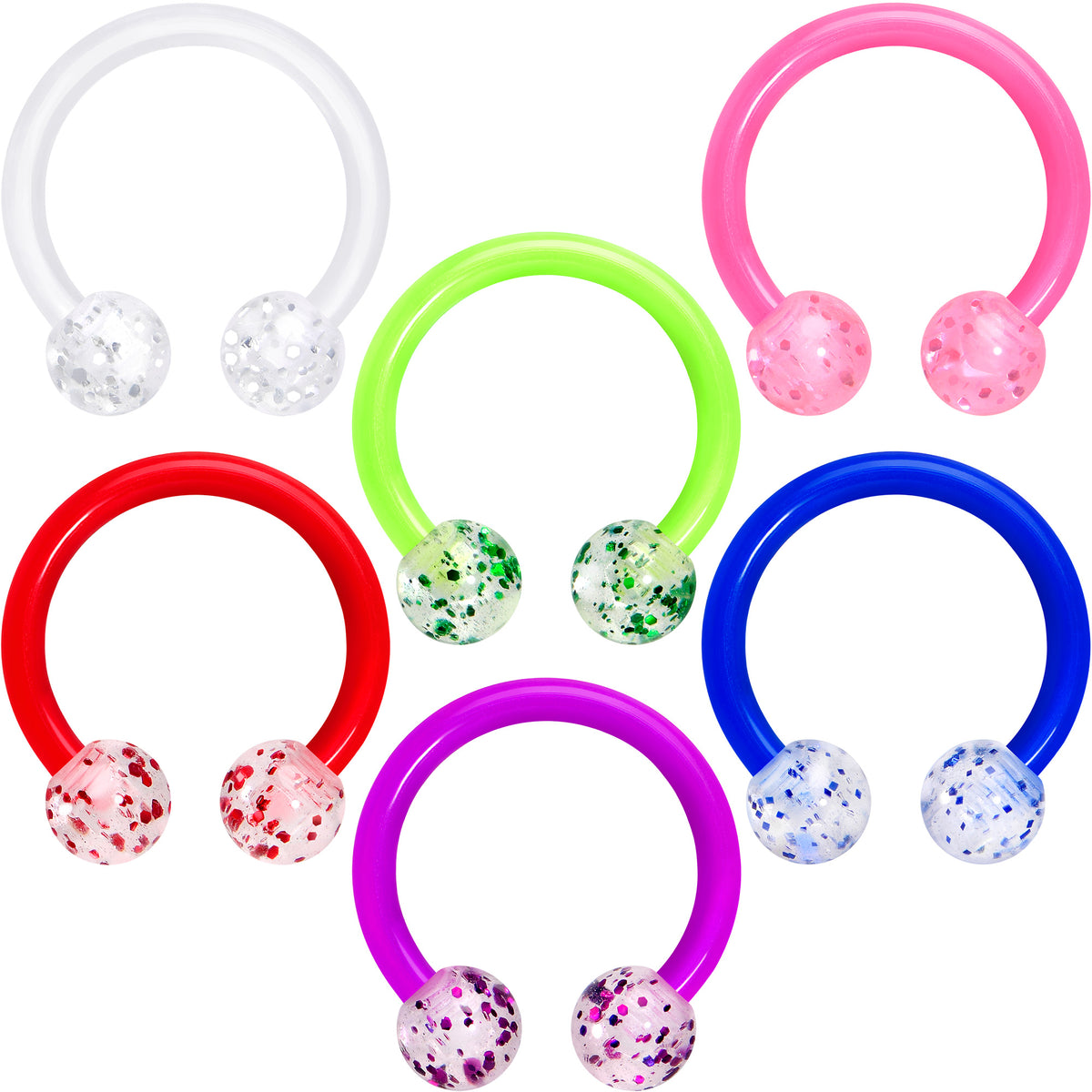 16G Glitter Acrylic Ball BioFlex Flexible Horseshoe Ring