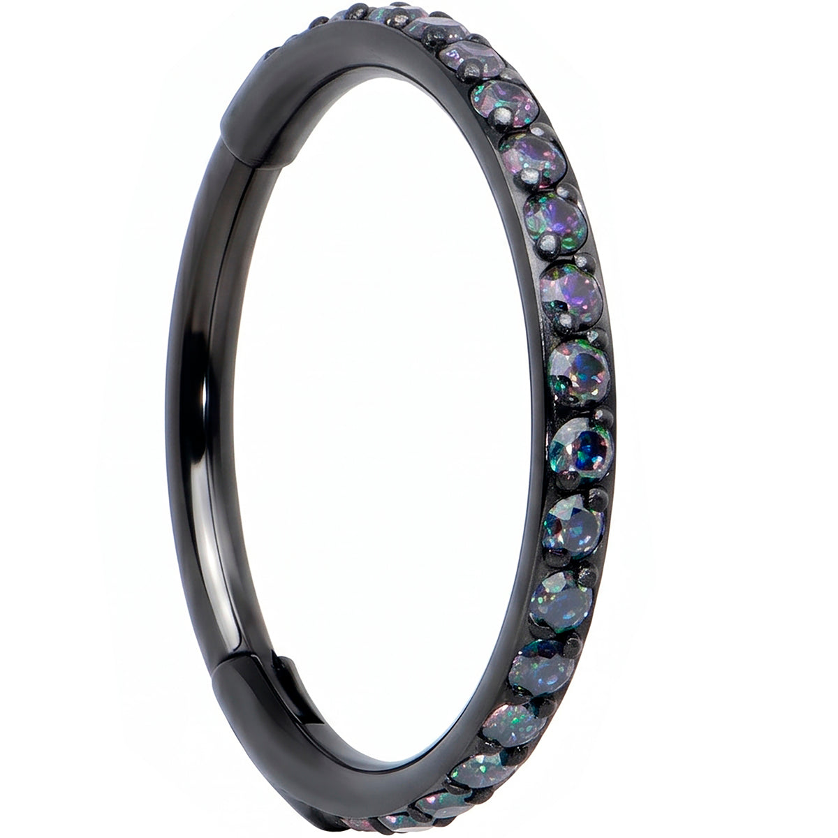 Micro Gem Implant Grade Titanium Hinged Nose Hoop - Black Vitrail CZ Nose Ring