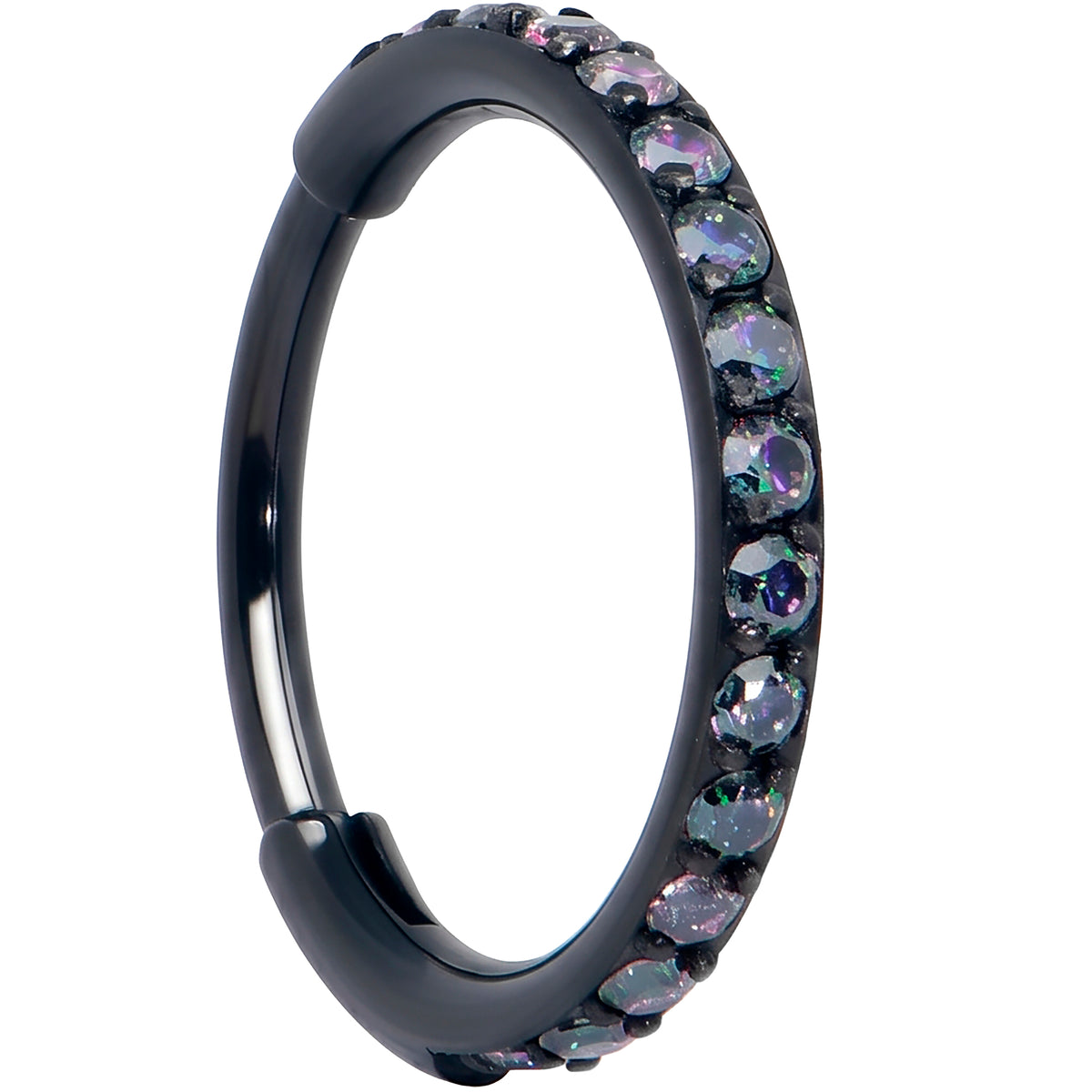 Micro Gem Implant Grade Titanium Hinged Nose Hoop - Black Vitrail CZ Nose Ring