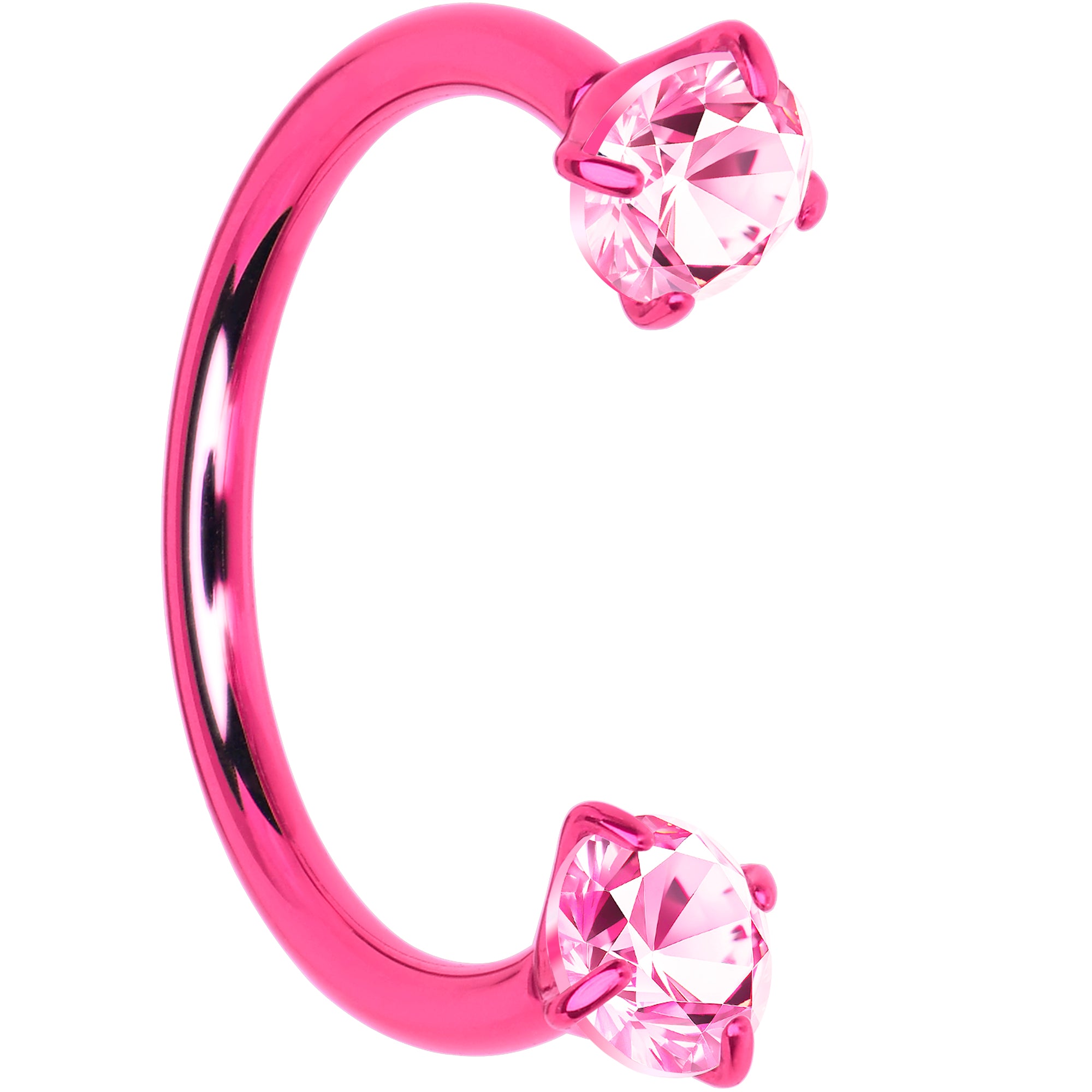 Pink Double Gem Horseshoe Nose Ring - Solid Titanium Anodized