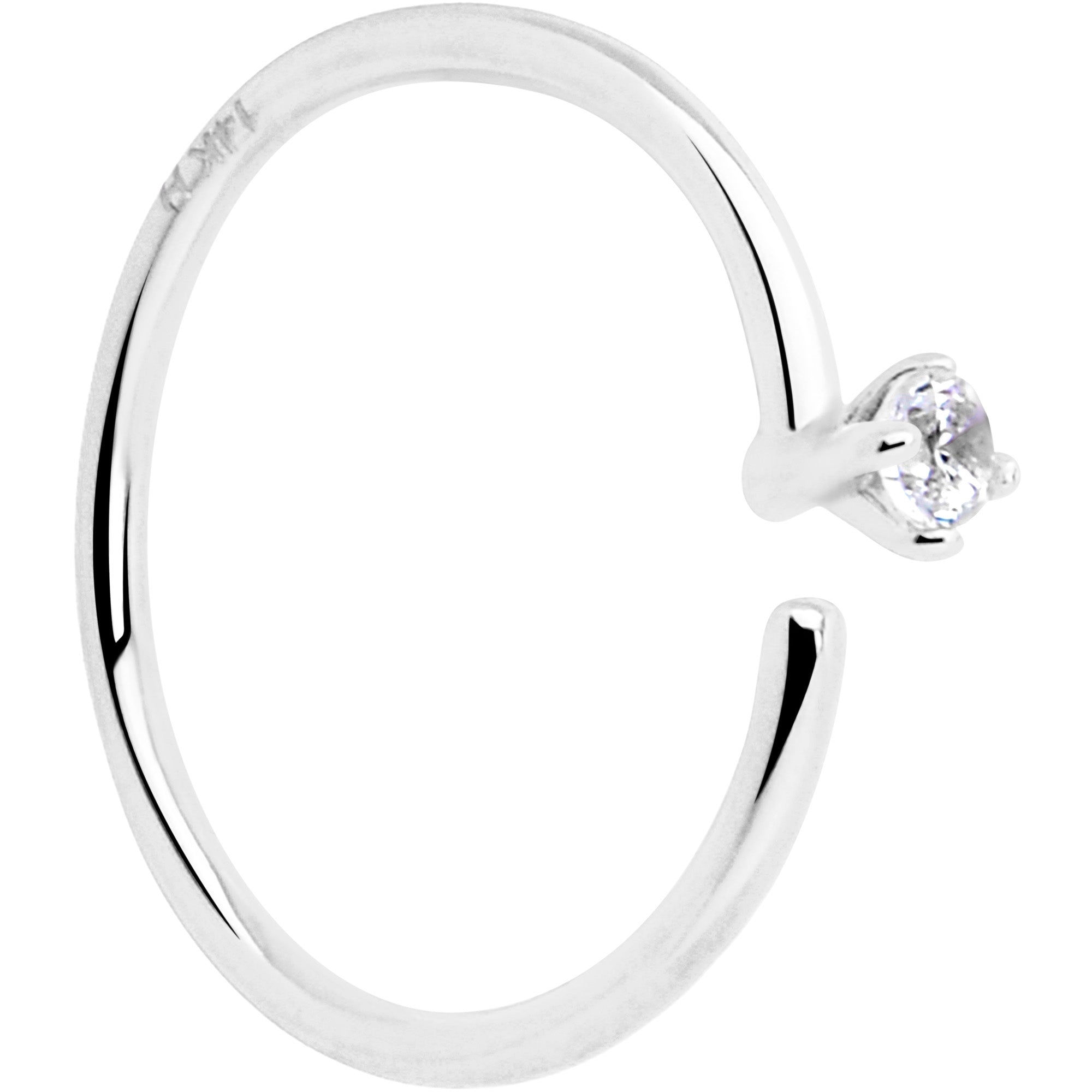 14k Solid White Gold Bendable Nose Hoop 22G 5/16 with CZ