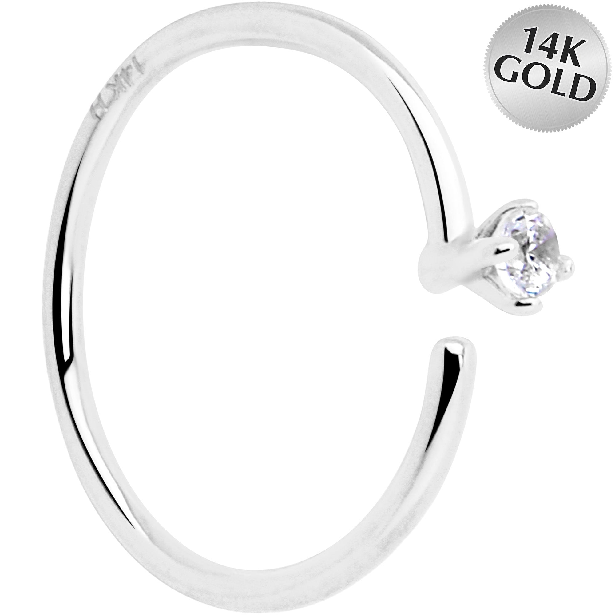 14k Solid White Gold Bendable Nose Hoop 22G 5/16 with CZ