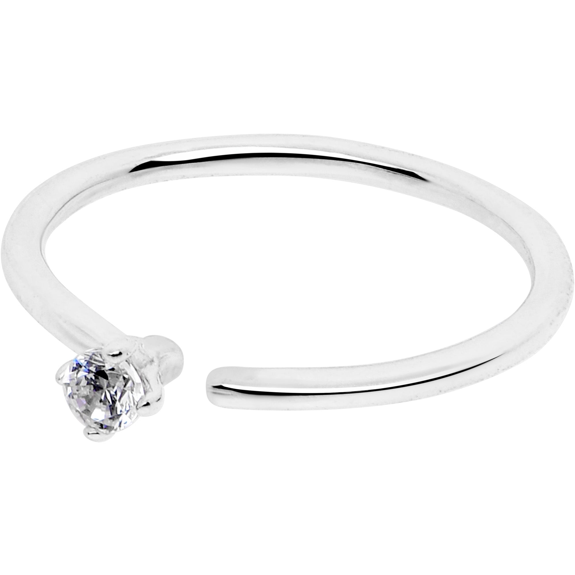 14k Solid White Gold Bendable Nose Hoop 22G 5/16 with CZ