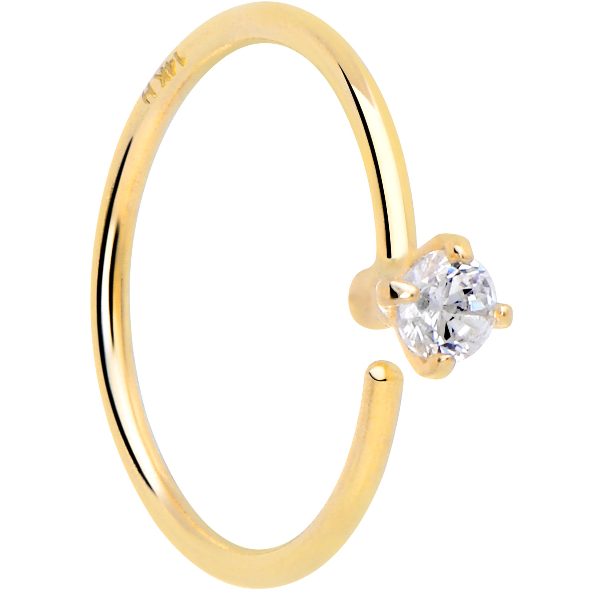 14k Solid Yellow Gold Bendable Nose Hoop 22G 5/16 with 2mm CZ