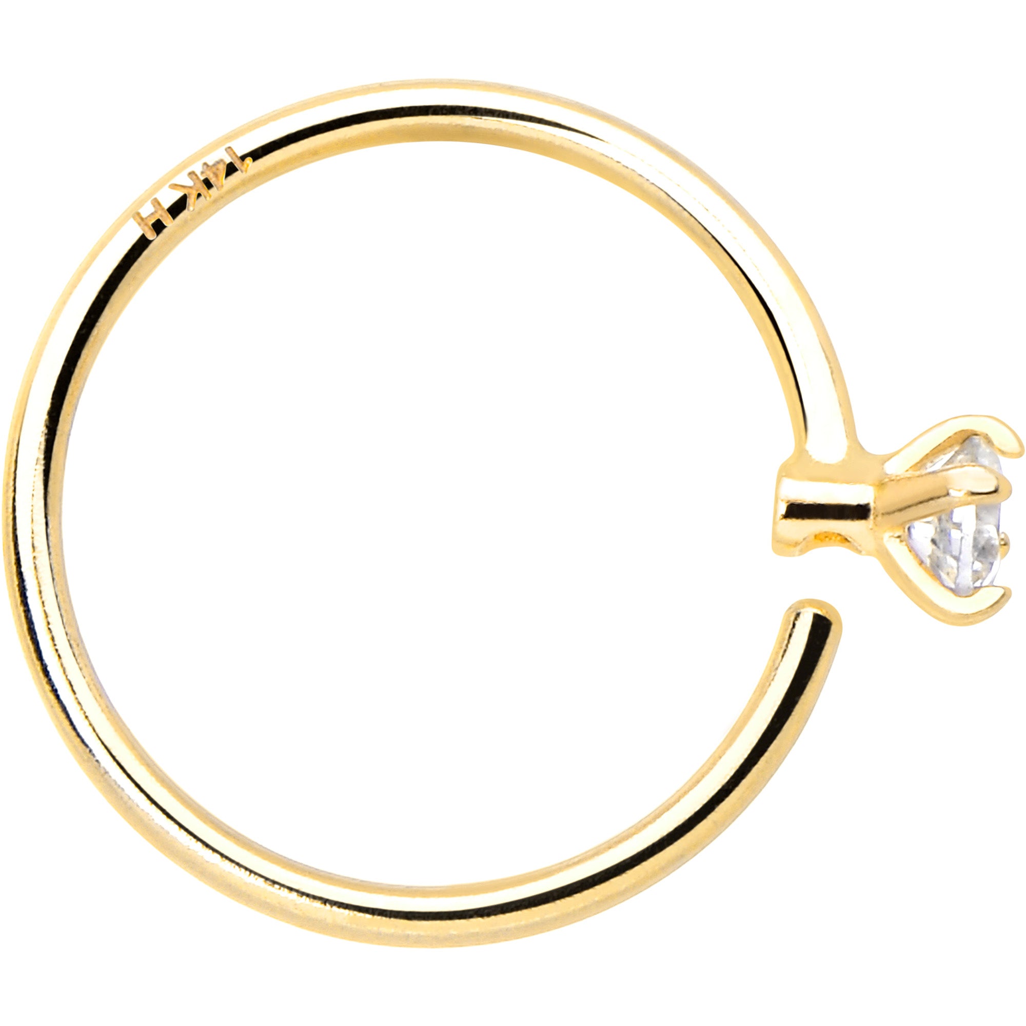 14k Solid Yellow Gold Bendable Nose Hoop 22G 5/16 with 2mm CZ
