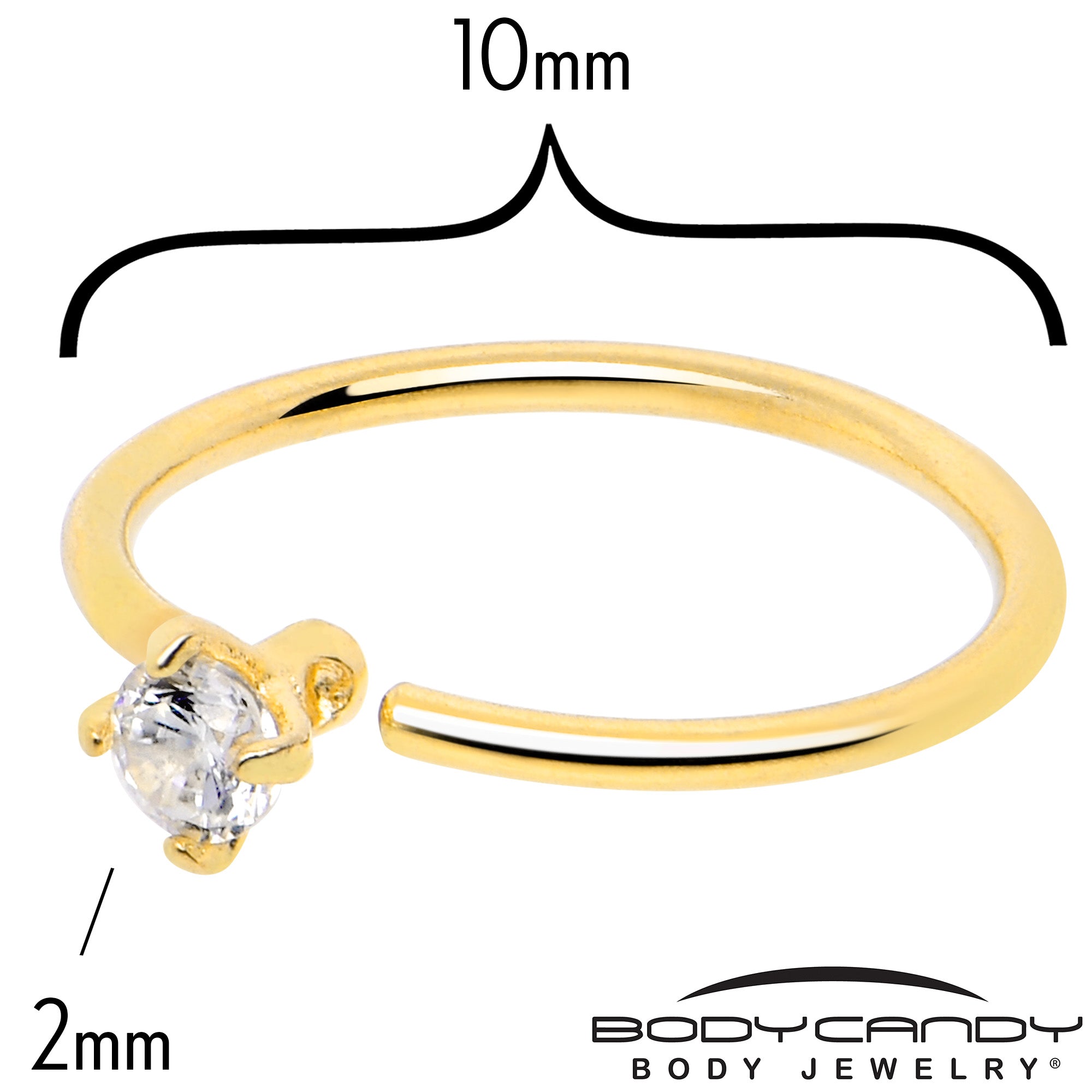14k Solid Yellow Gold Bendable Nose Hoop 22G 5/16 with 2mm CZ