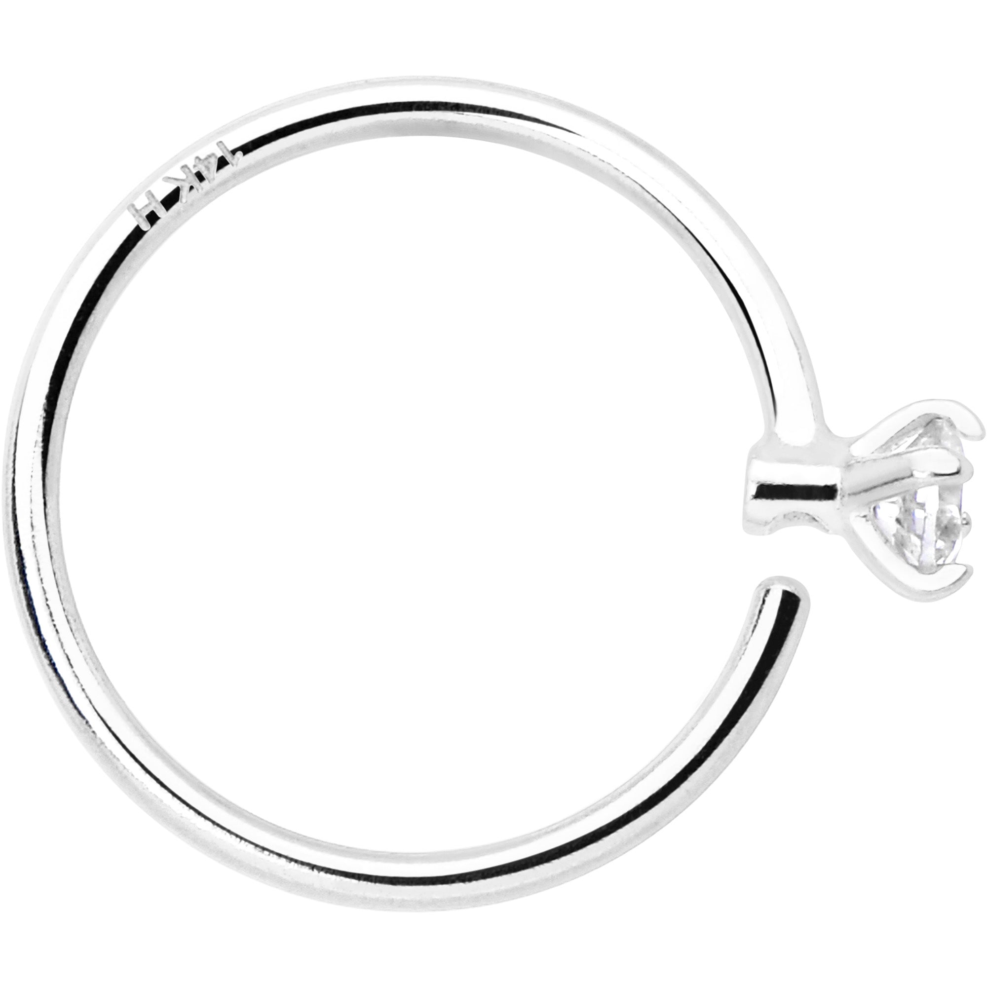 14k Solid White Gold Bendable Nose Hoop 22G 5/16 with 2mm CZ