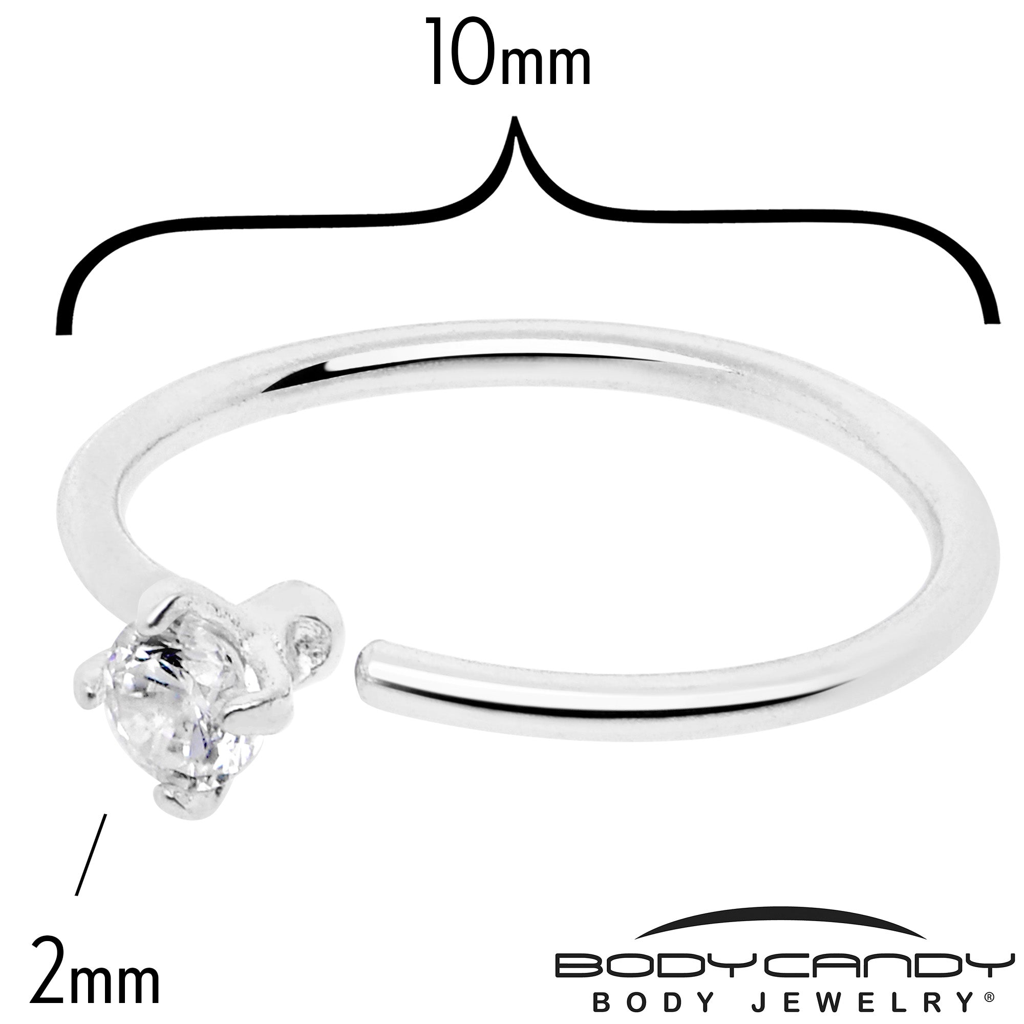 14k Solid White Gold Bendable Nose Hoop 22G 5/16 with 2mm CZ