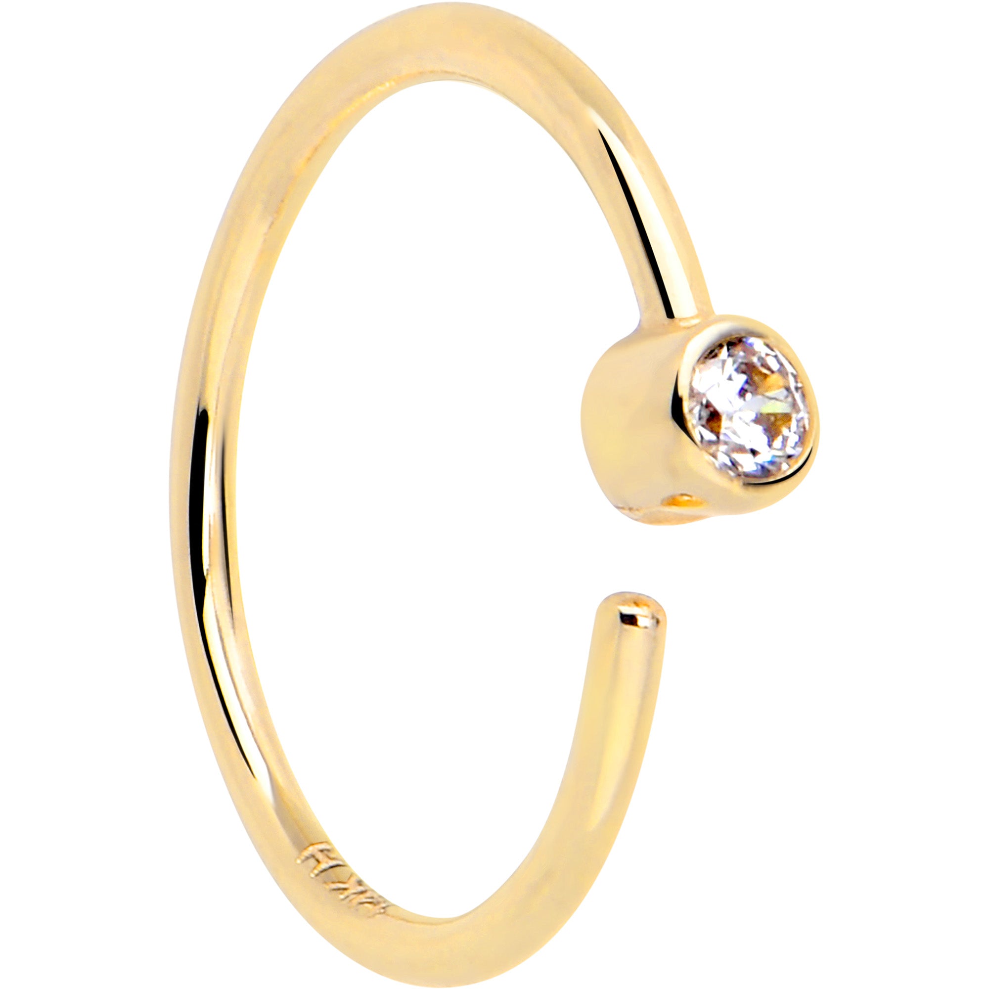 14k Solid Yellow Gold Bendable Nose Hoop 22G 5/16 with Bezel CZ