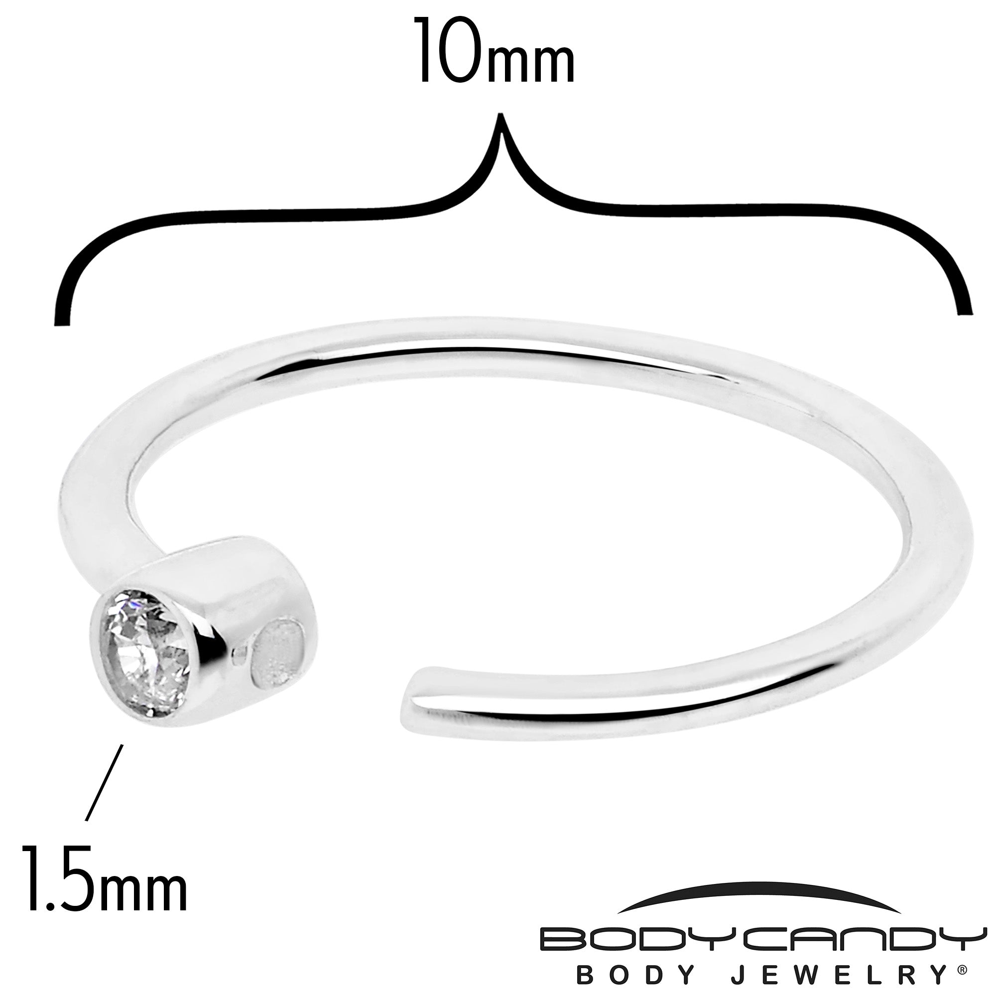 14k Solid White Gold Bendable Nose Hoop 22G 5/16 with Bezel CZ