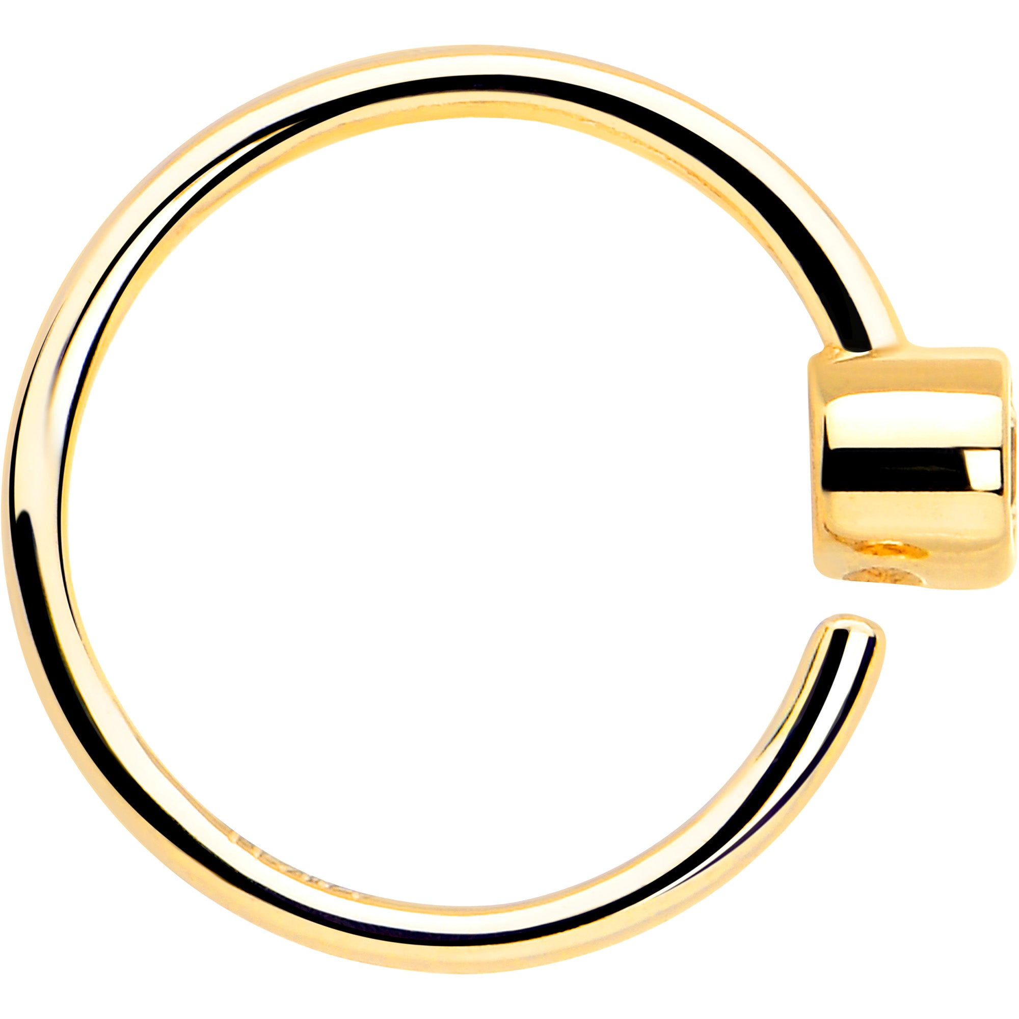 14k Solid Yellow Gold Bendable Nose Hoop 22G 5/16 with 2mm Bezel CZ