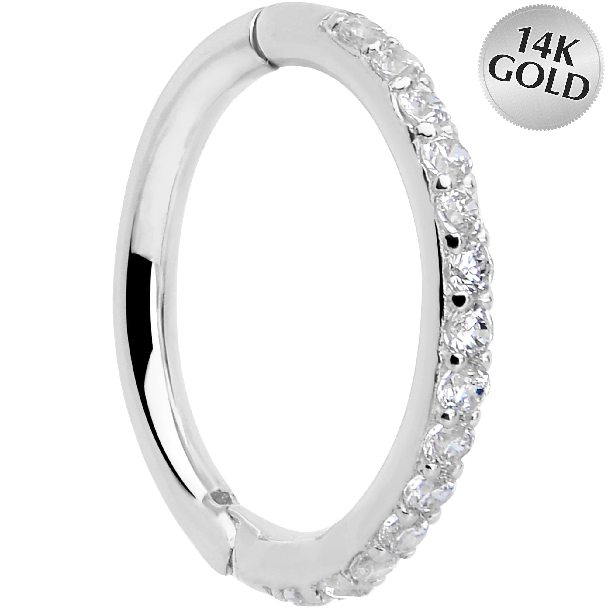 14k Solid White Gold Hinged Segment Ring Forward Facing CZ 18G 5/16