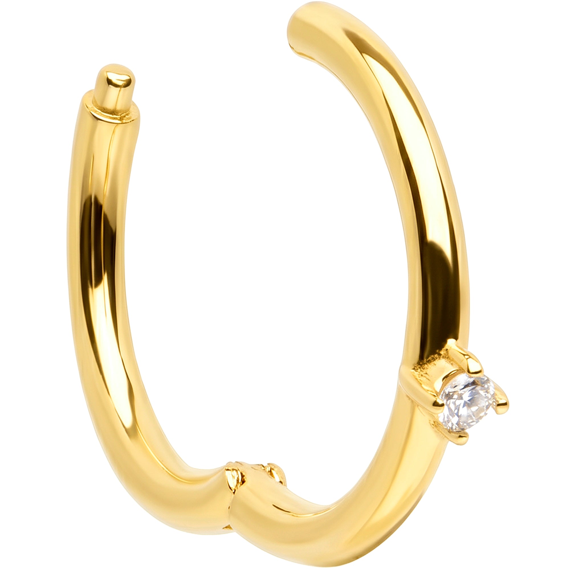 16G Diamond Solitaire Seamless Ring Cartilage Clicker Hoop- 14k Solid Gold