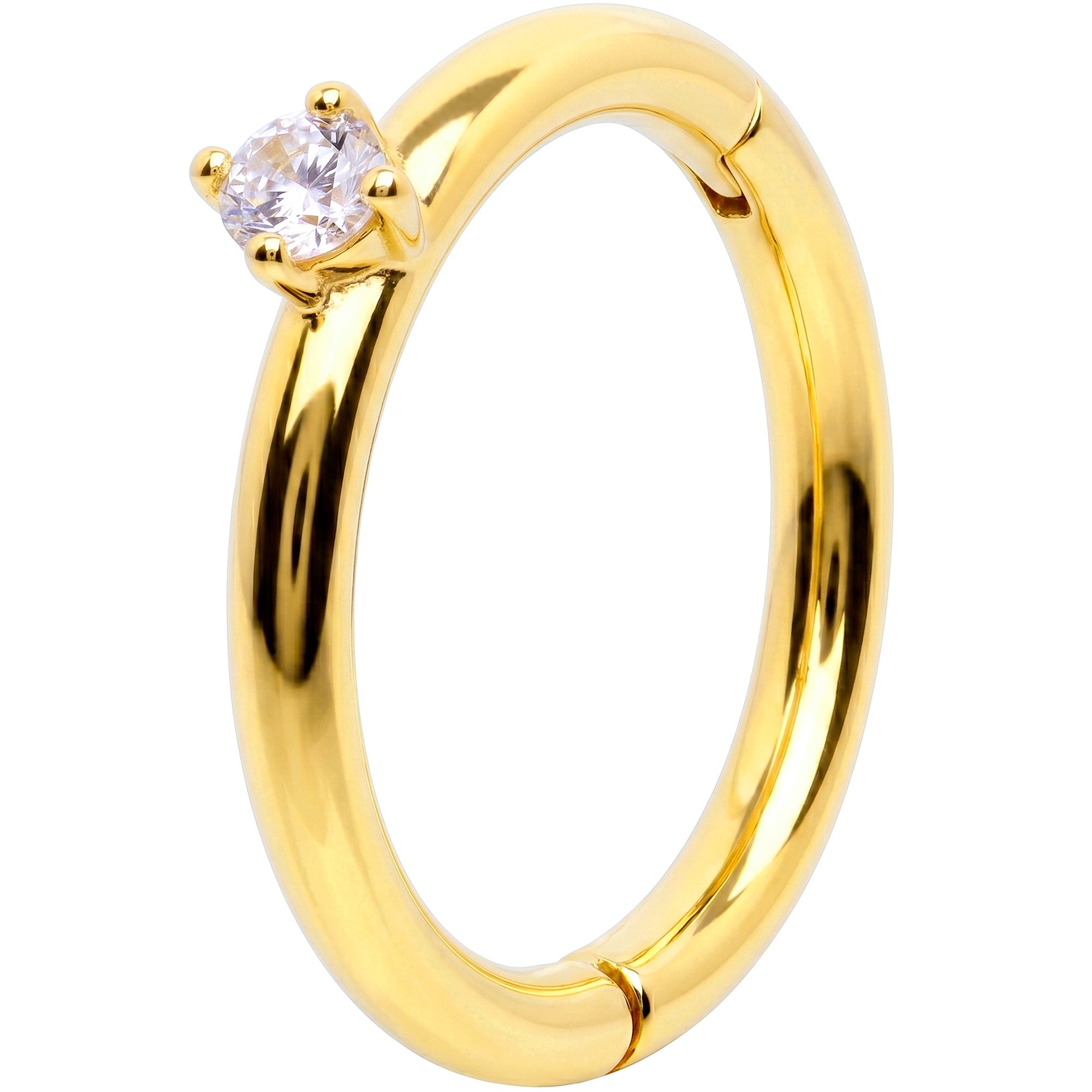 16G Diamond Solitaire Seamless Ring Cartilage Clicker Hoop- 14k Solid Gold