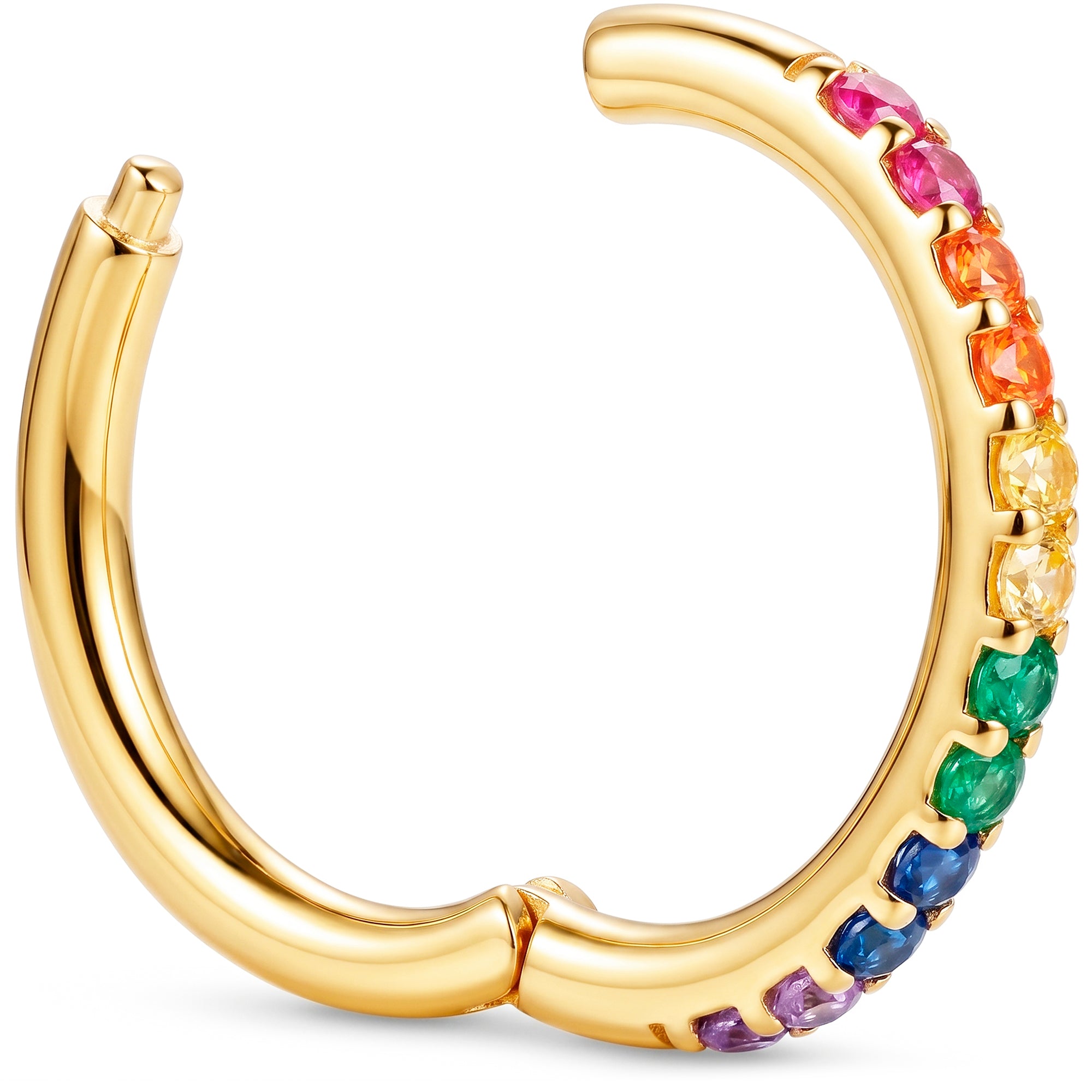 16G CZ Rainbow Seamless Ring Cartilage Clicker Hoop- 14k Solid Gold