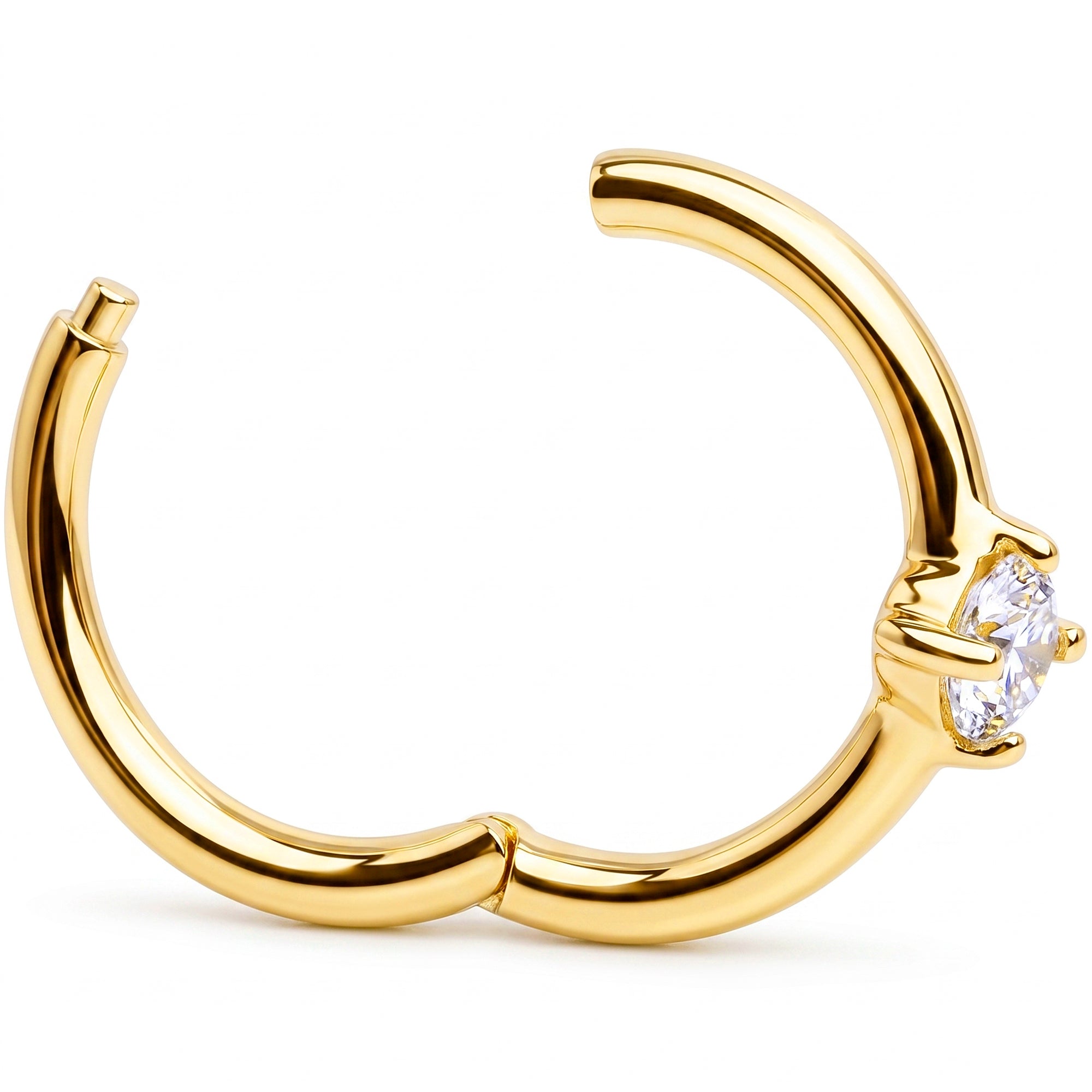 16G Clear CZ Solitaire Seamless Ring Cartilage Clicker Hoop- 14k Solid Gold