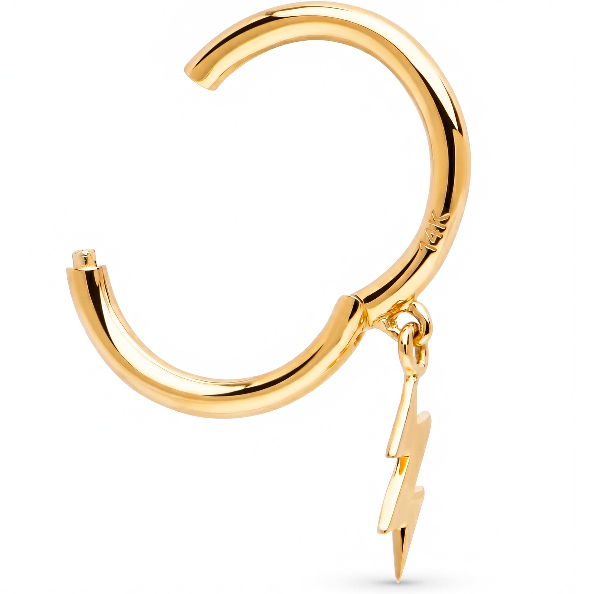 16G Lightning Bolt Dangle Seamless Ring Cartilage Clicker Hoop- 14k Solid Gold