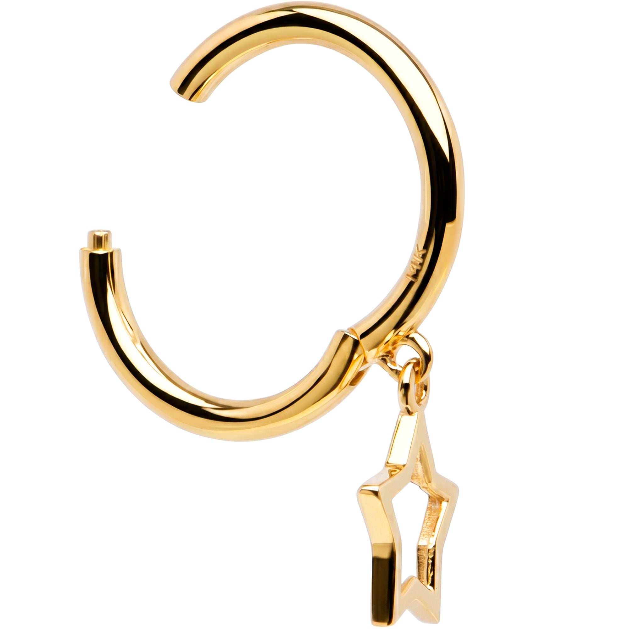 16G Hollow Star Dangle Seamless Ring Cartilage Clicker Hoop- 14k Solid Gold