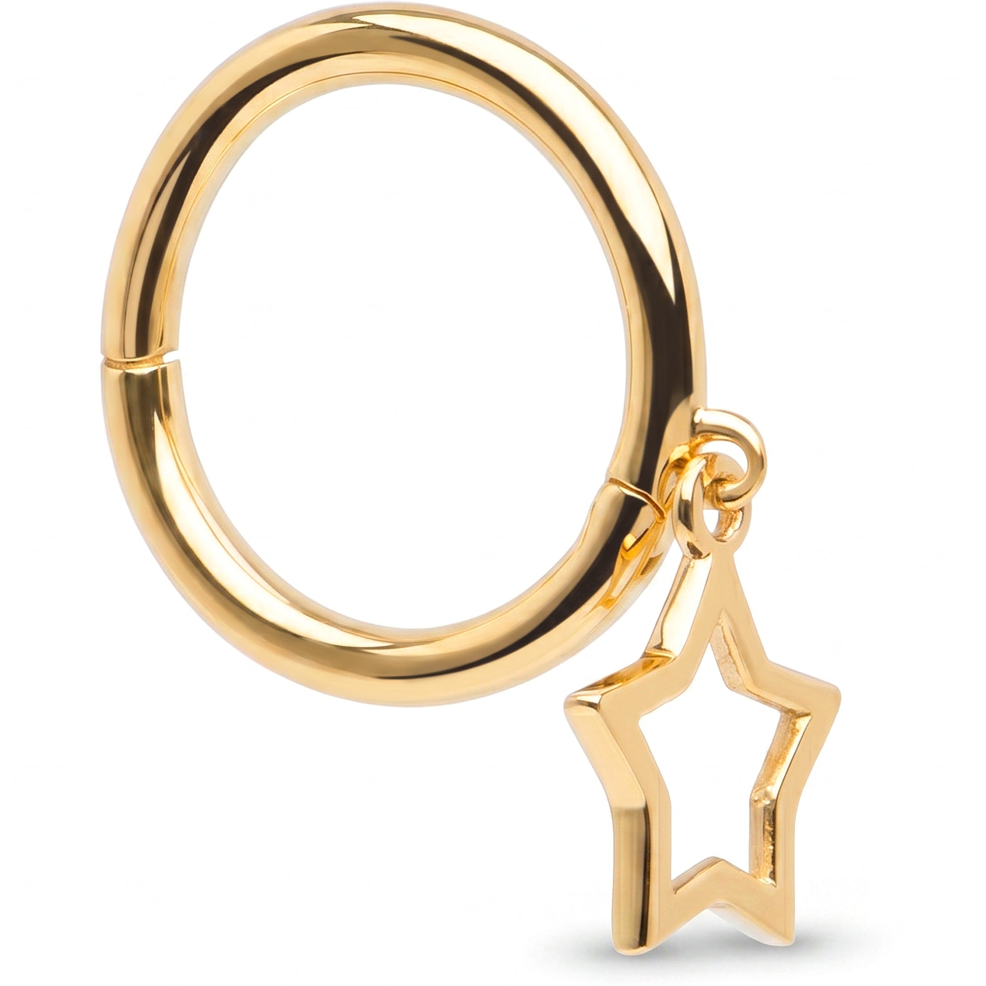 16G Hollow Star Dangle Seamless Ring Cartilage Clicker Hoop- 14k Solid Gold